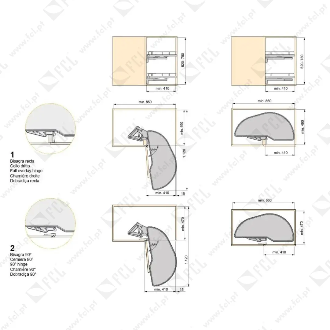Sistema de canto extraível para móveis de cozinha Lake medidas - FCL