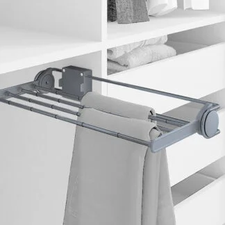 Porta-calças lateral extraível para roupeiro, 460 mm, Aço e plástico, Cinza metalizado