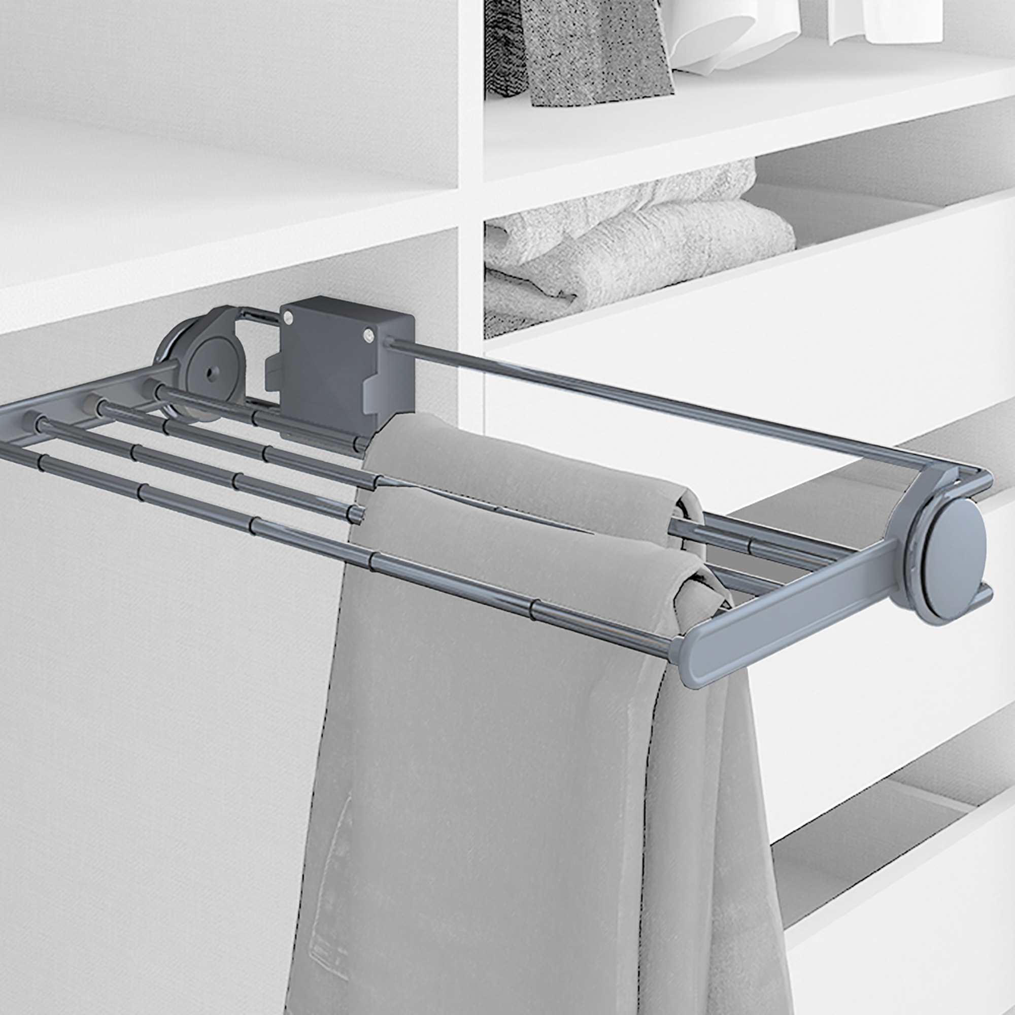 Porta-calças lateral extraível para roupeiro, 460 mm, Aço e plástico, Cinza metalizado