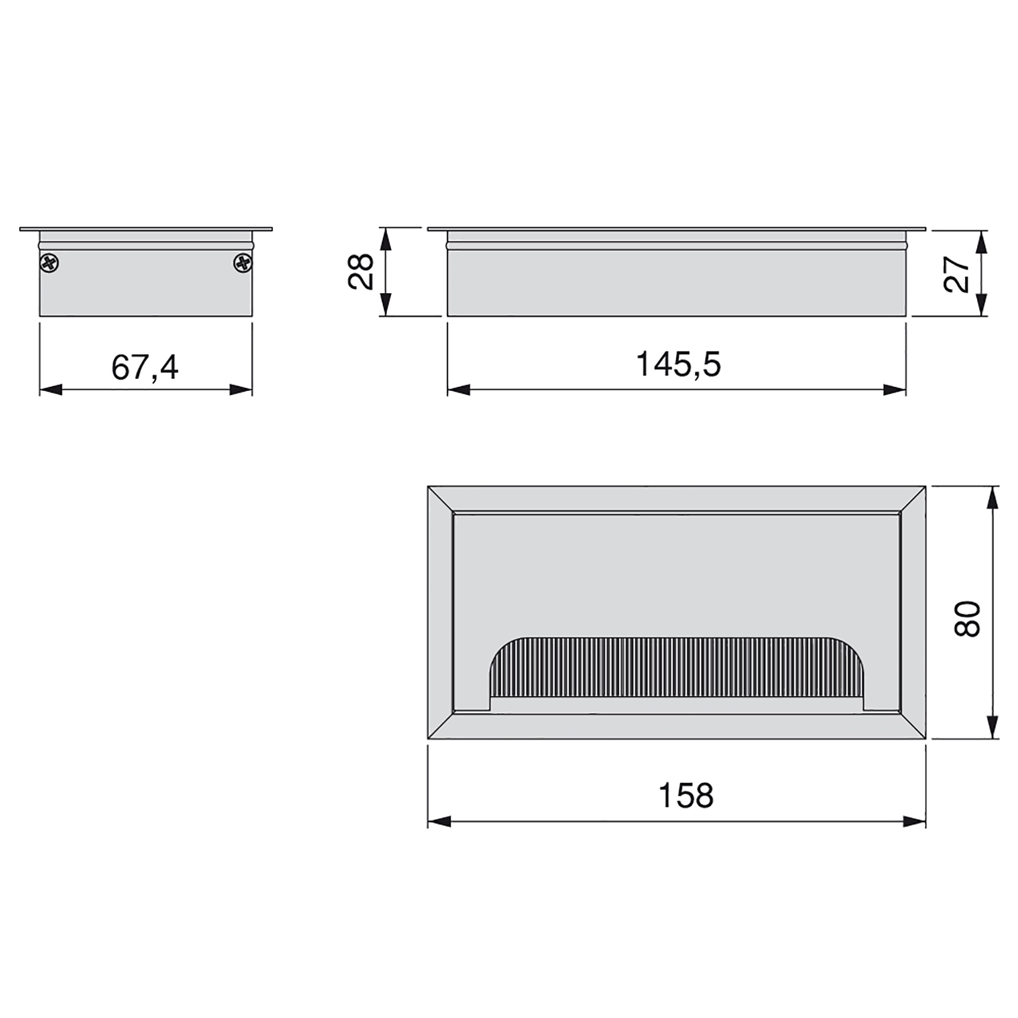 Passa-cabos de mesa, retangular, 158x80 mm, para encastrar, Alumínio, Anodizado mate, 5 un. - Image 5
