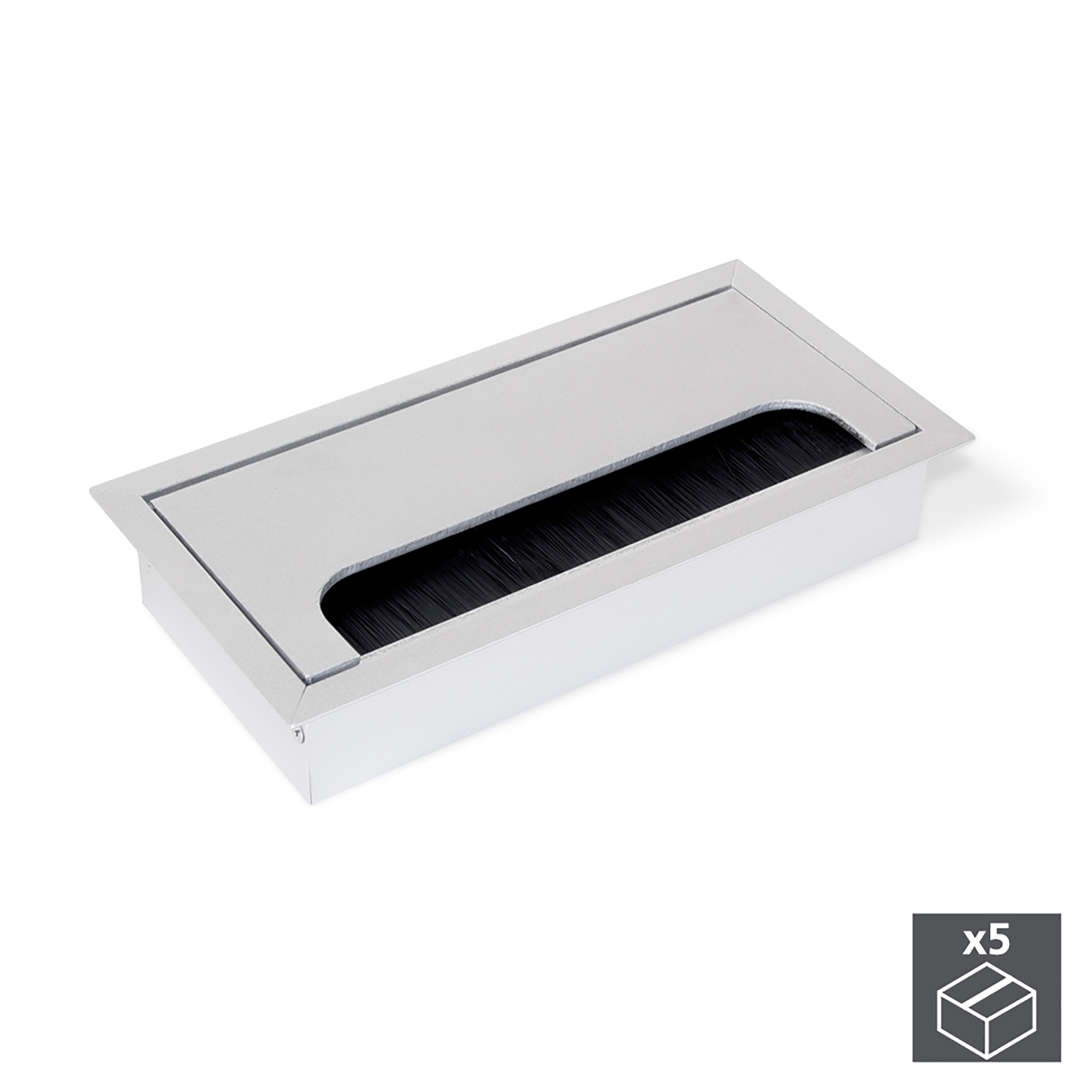 Passa-cabos de mesa, retangular, 158x80 mm, para encastrar, Alumínio, Anodizado mate, 5 un.