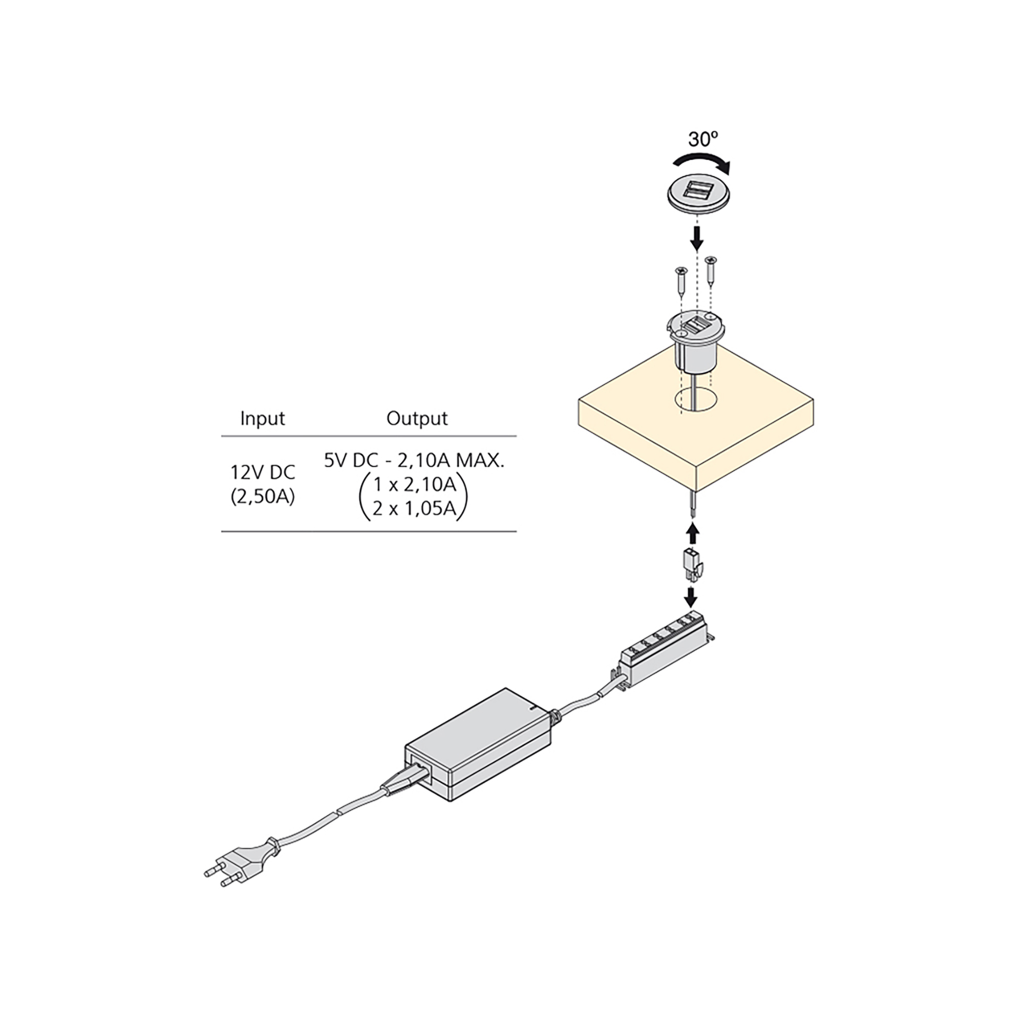 Conector redondo, para encastrar no móvel, 2 entradas USB, D. 37 mm, Plástico, Cinza metalizado - Image 5