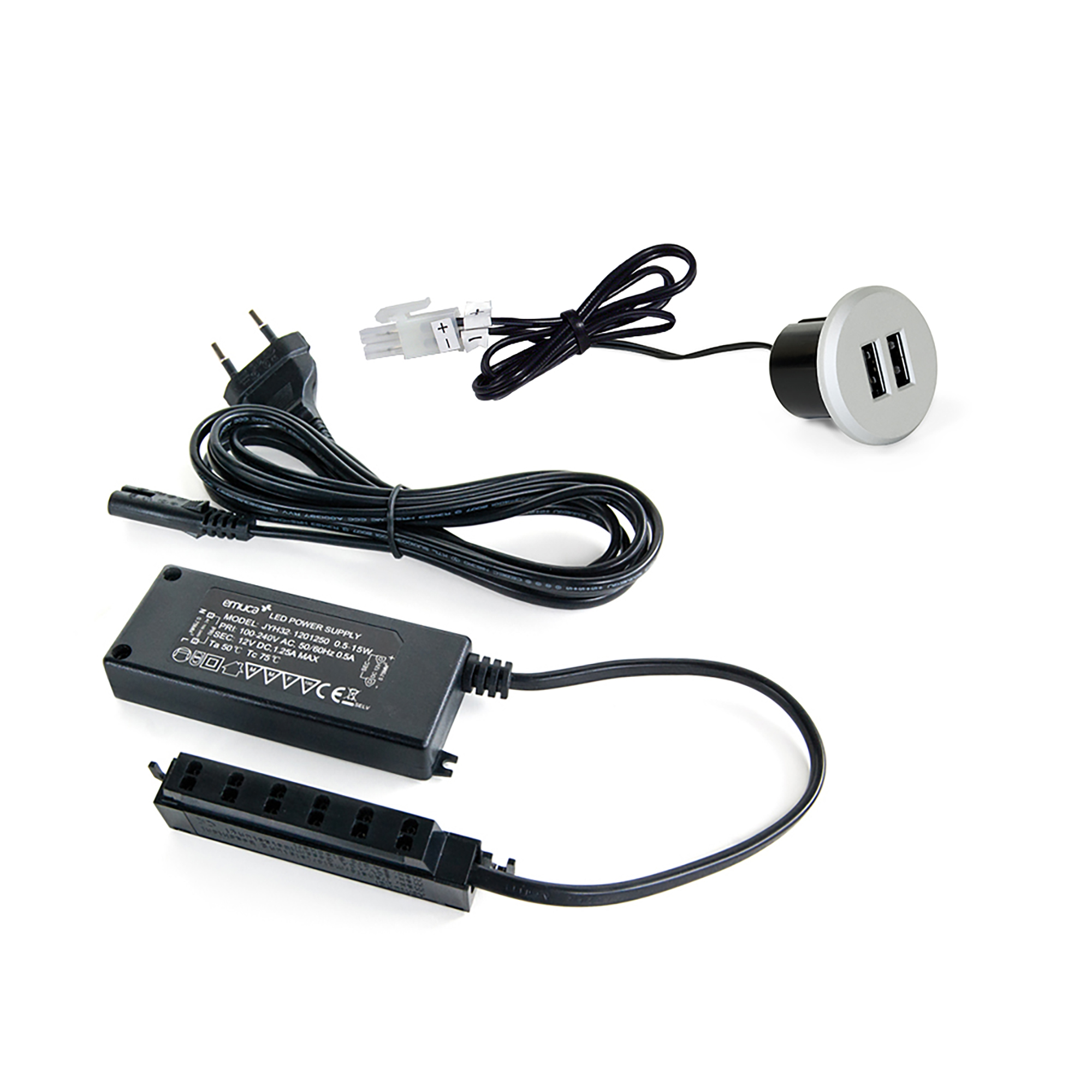 Conector redondo, para encastrar no móvel, 2 entradas USB, D. 37 mm, Plástico, Cinza metalizado - Image 2