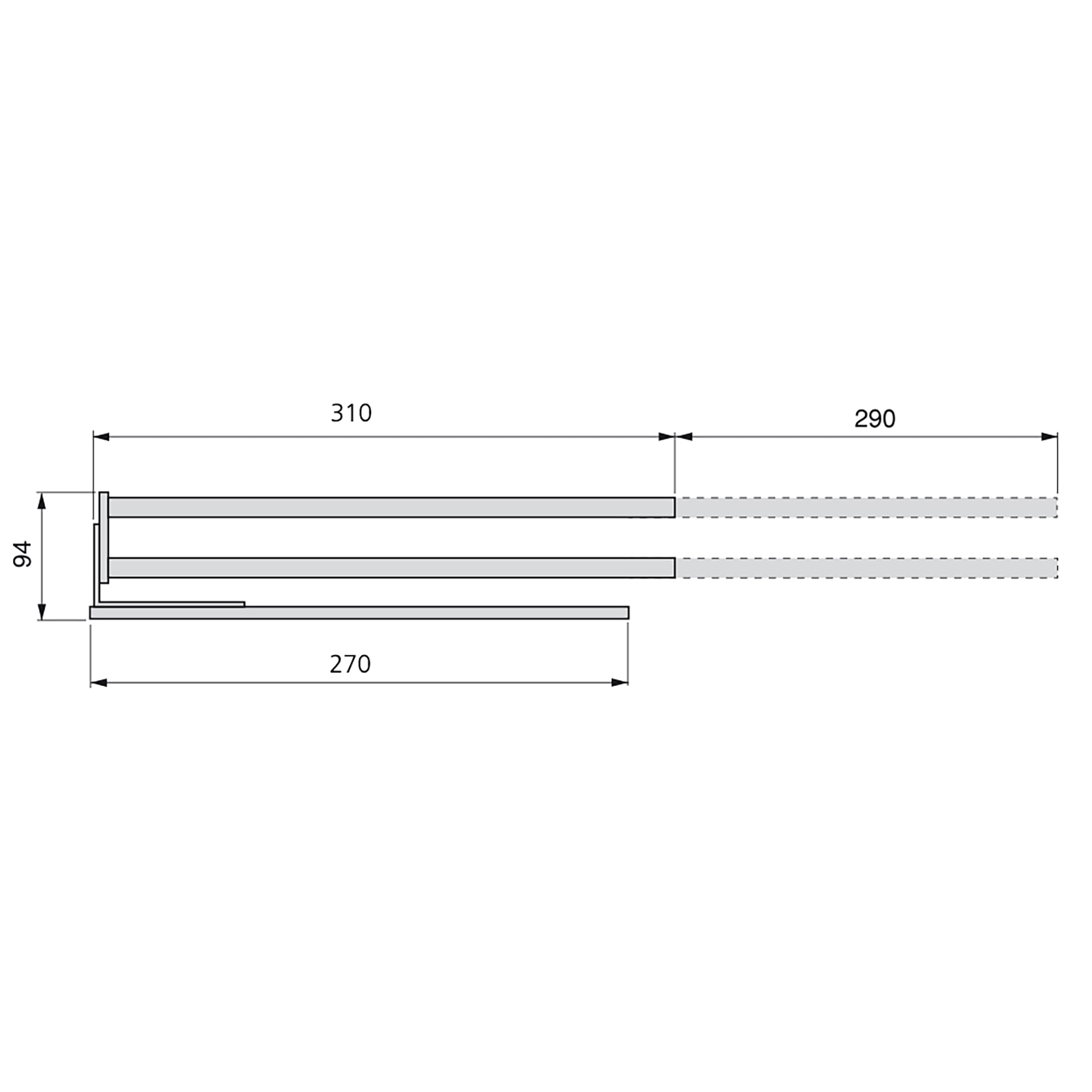 Toalheiro extensível, 2 braços, 310 mm, Alumínio, Anonizado mate - Image 3