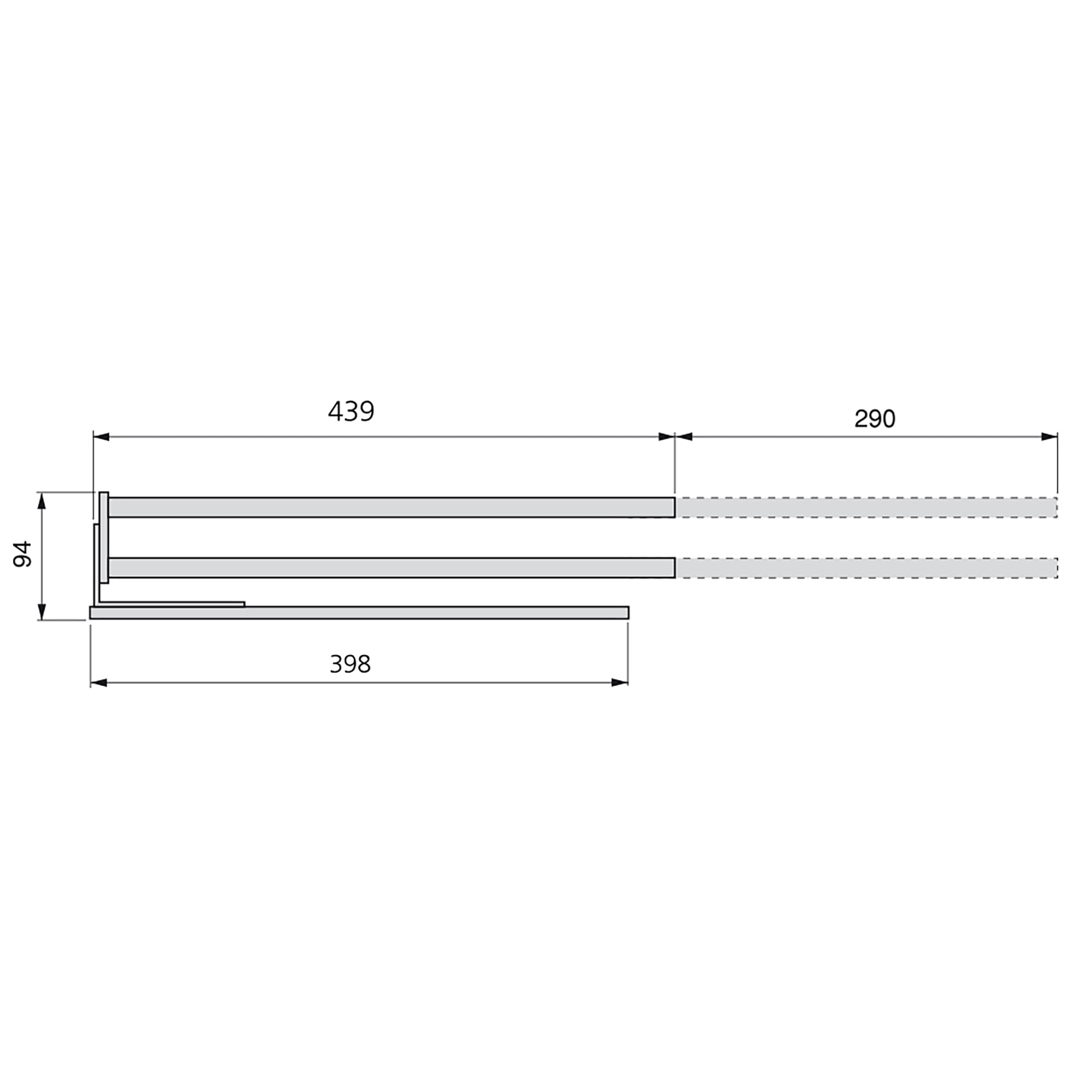 Toalheiro extensível, 2 braços, 440 mm, Alumínio, Anodizado mate - Image 3