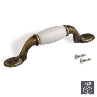 Puxador para móvel, distância entre furos de 76 mm, Zamak e cerâmica, Bronze, 20 un.