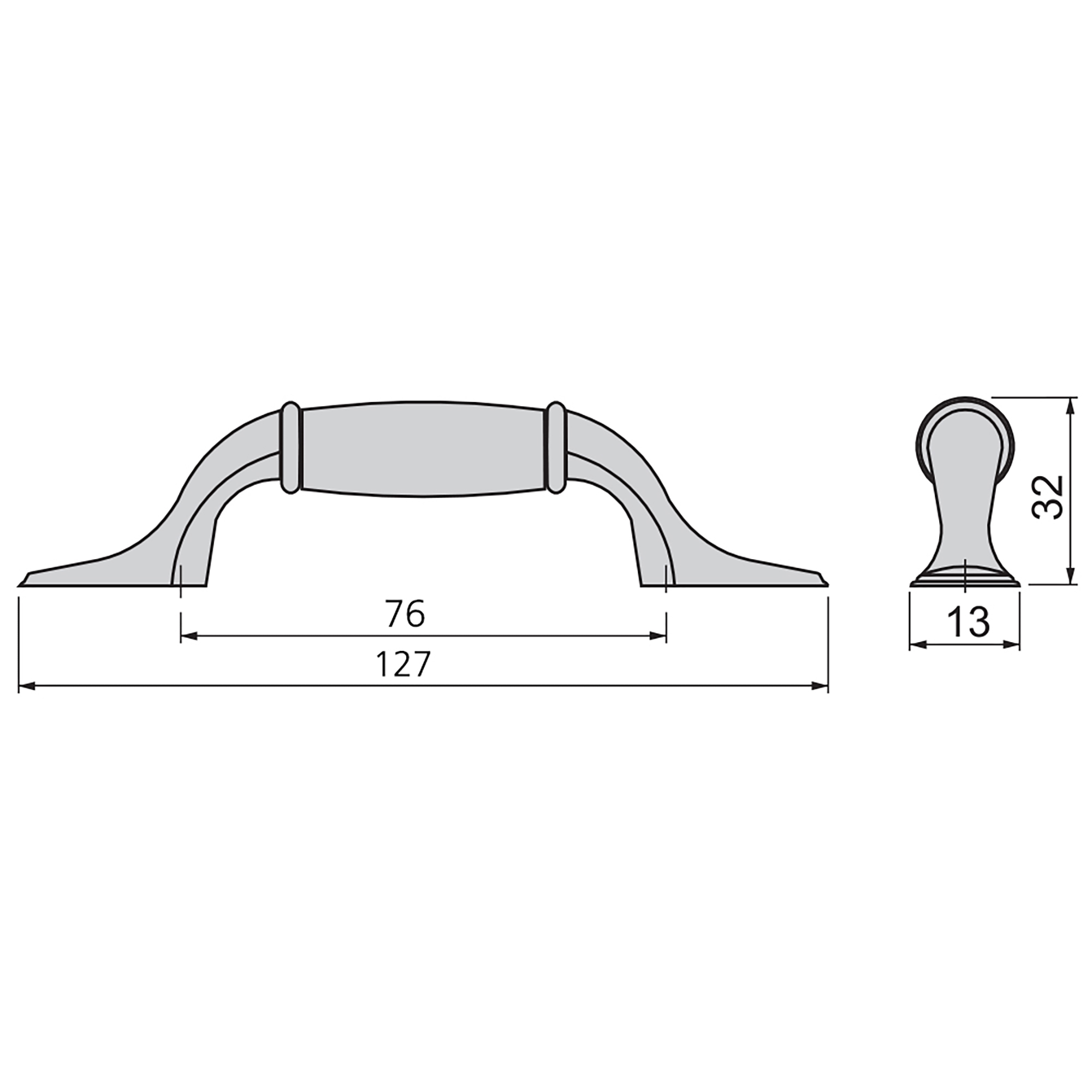 Puxador para móvel, distância entre furos de 76 mm, Zamak e cerâmica, Efeito prata velha, 20 un. - Image 2