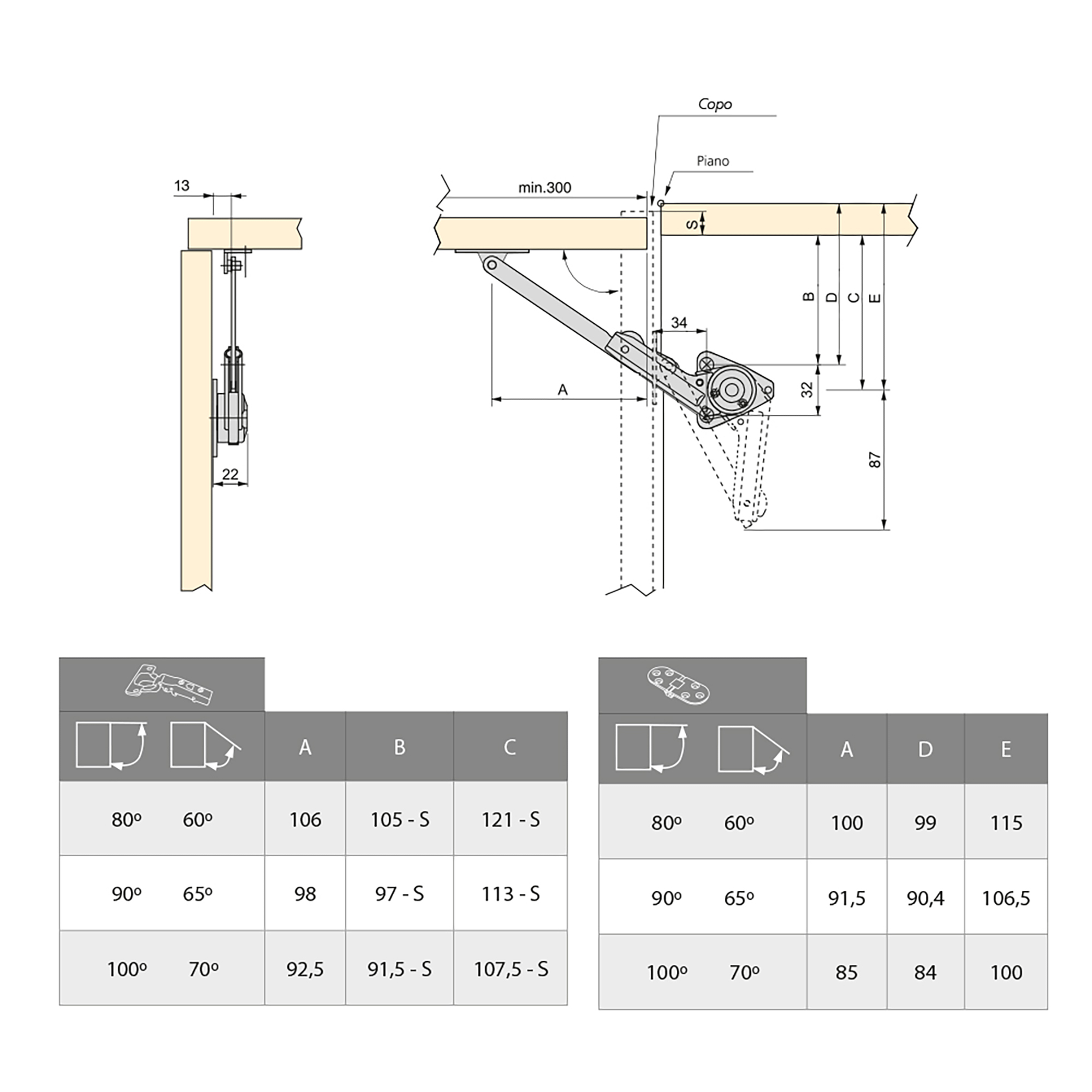 Jogo de compassos para portas elevatórias, força 20-70 kg x cm, Aço e Zamak, Niquelado - Image 2