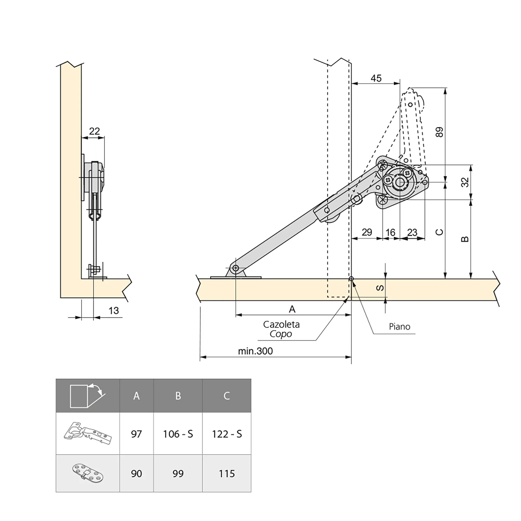 Jogo de compassos para portas rebatíveis, força 20-70 kg x cm, Aço e zamak, Niquelado - Image 2