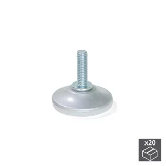 Pé nivelador para móvel, base circular, M6, D. 35 mm, altura 34 mm, Aço e plástico, 20 un.