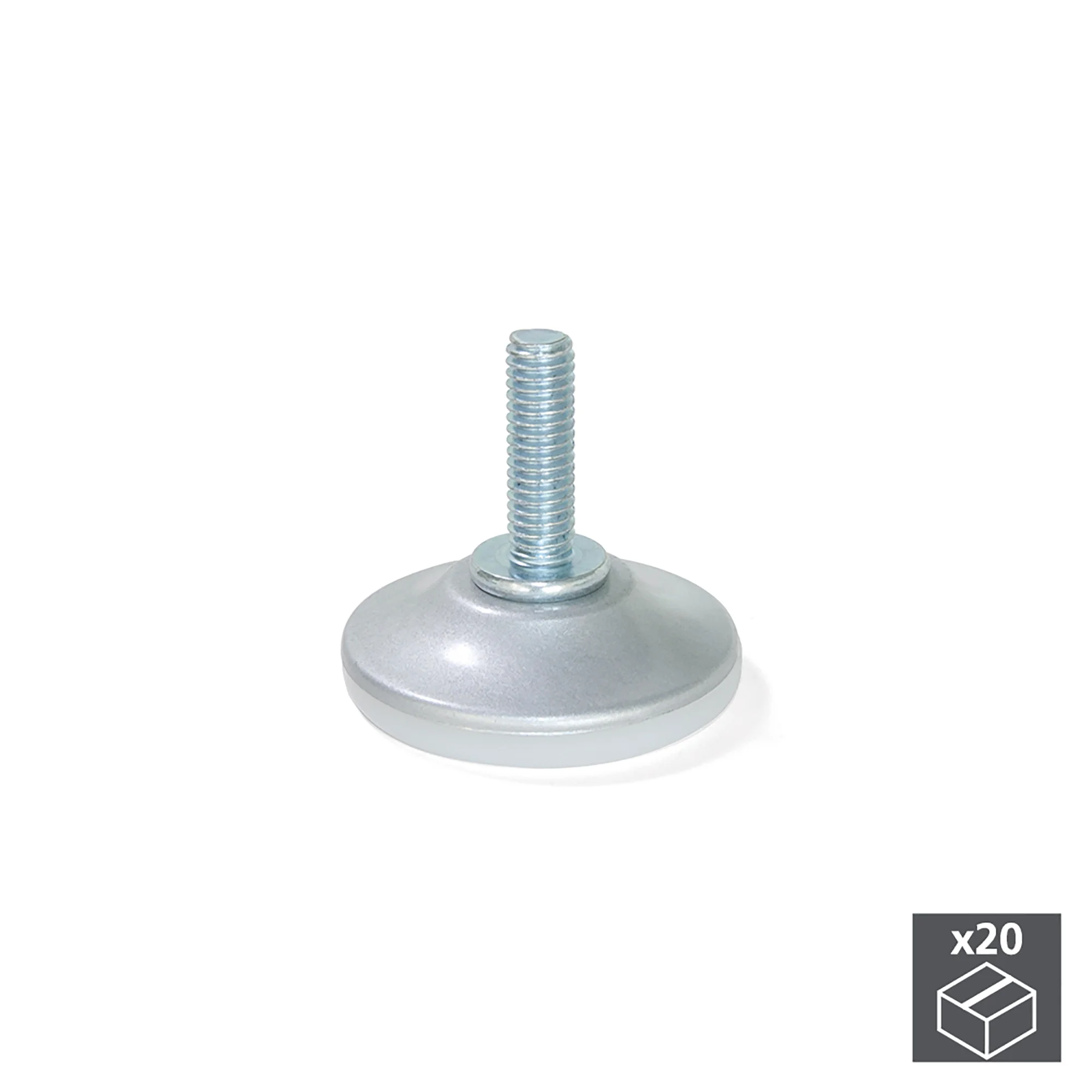 Pé nivelador para móvel, base circular, M6, D. 35 mm, altura 34 mm, Aço e plástico, 20 un.