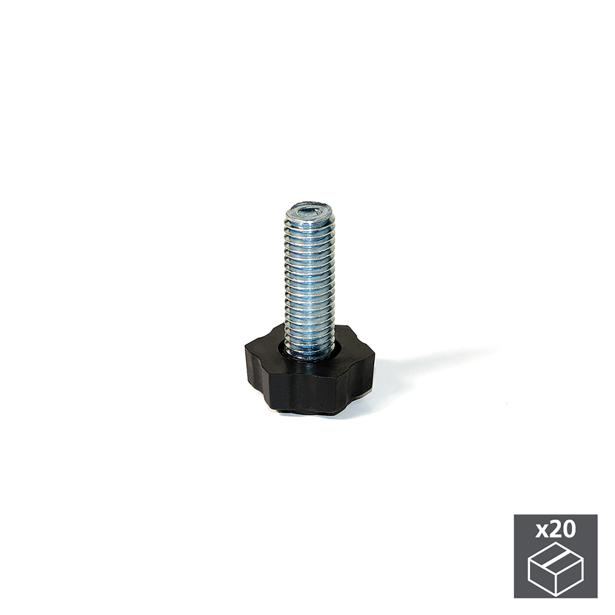 Pé nivelador para móvel, base hexagonal, M8, altura 38 mm, Aço e plástico, 20 un.