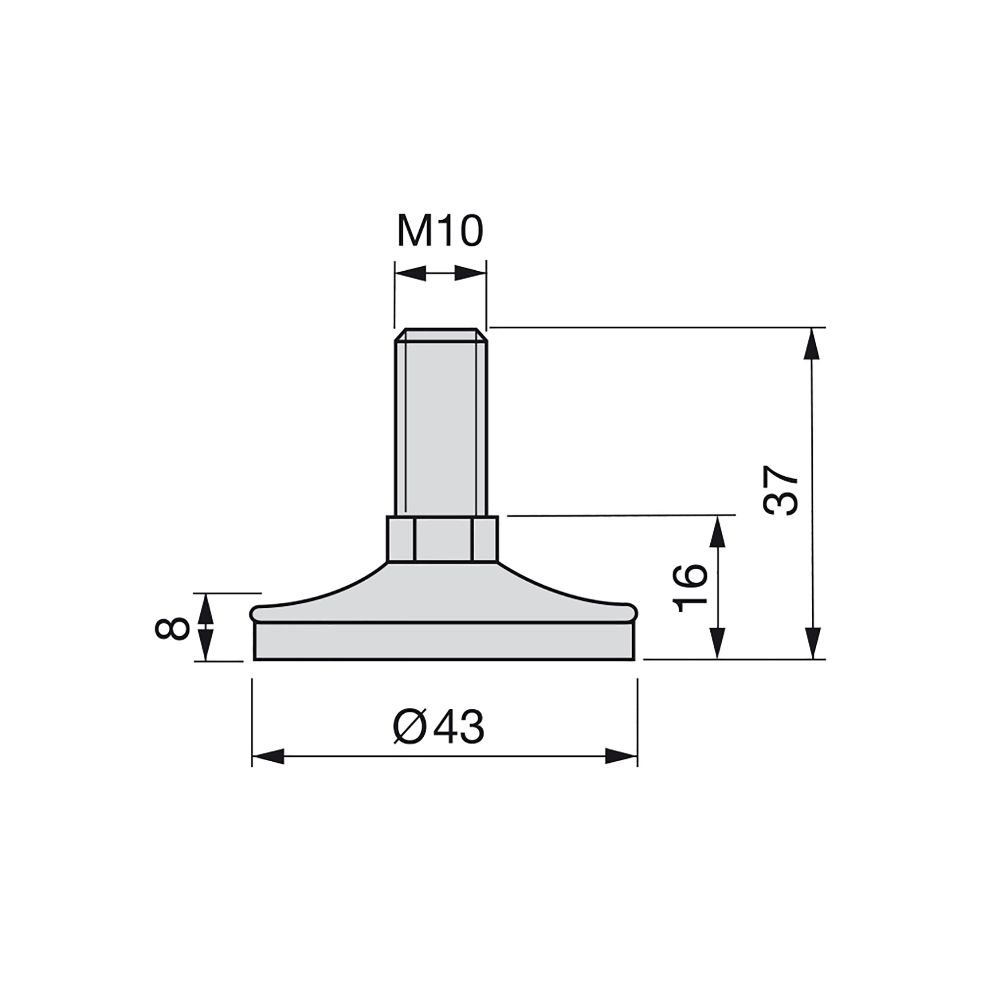 Pé nivelador para móvel, base circular, M10, D. 43 mm, altura 37 mm, Aço e plástico, 10 un. - Image 2