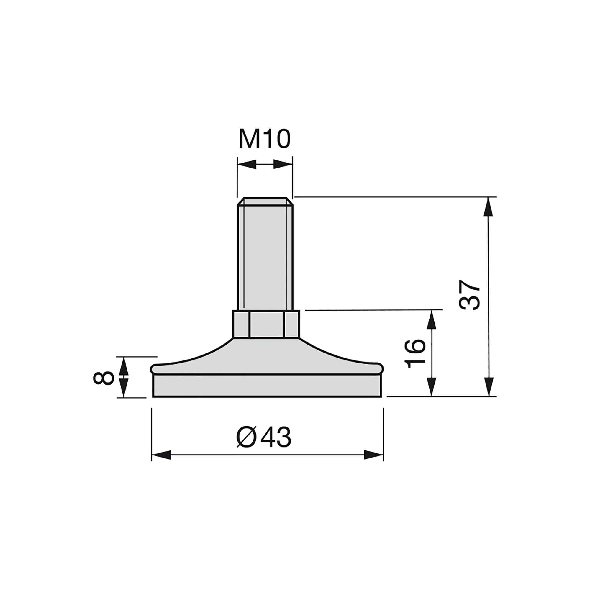 Pé nivelador para móvel, base circular, M10, D. 43 mm, altura 37 mm, Aço e plástico, 10 un. - Image 2
