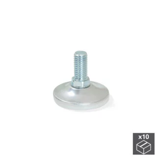 Pé nivelador para móvel, base circular, M10, D. 43 mm, altura 37 mm, Aço e plástico, 10 un.