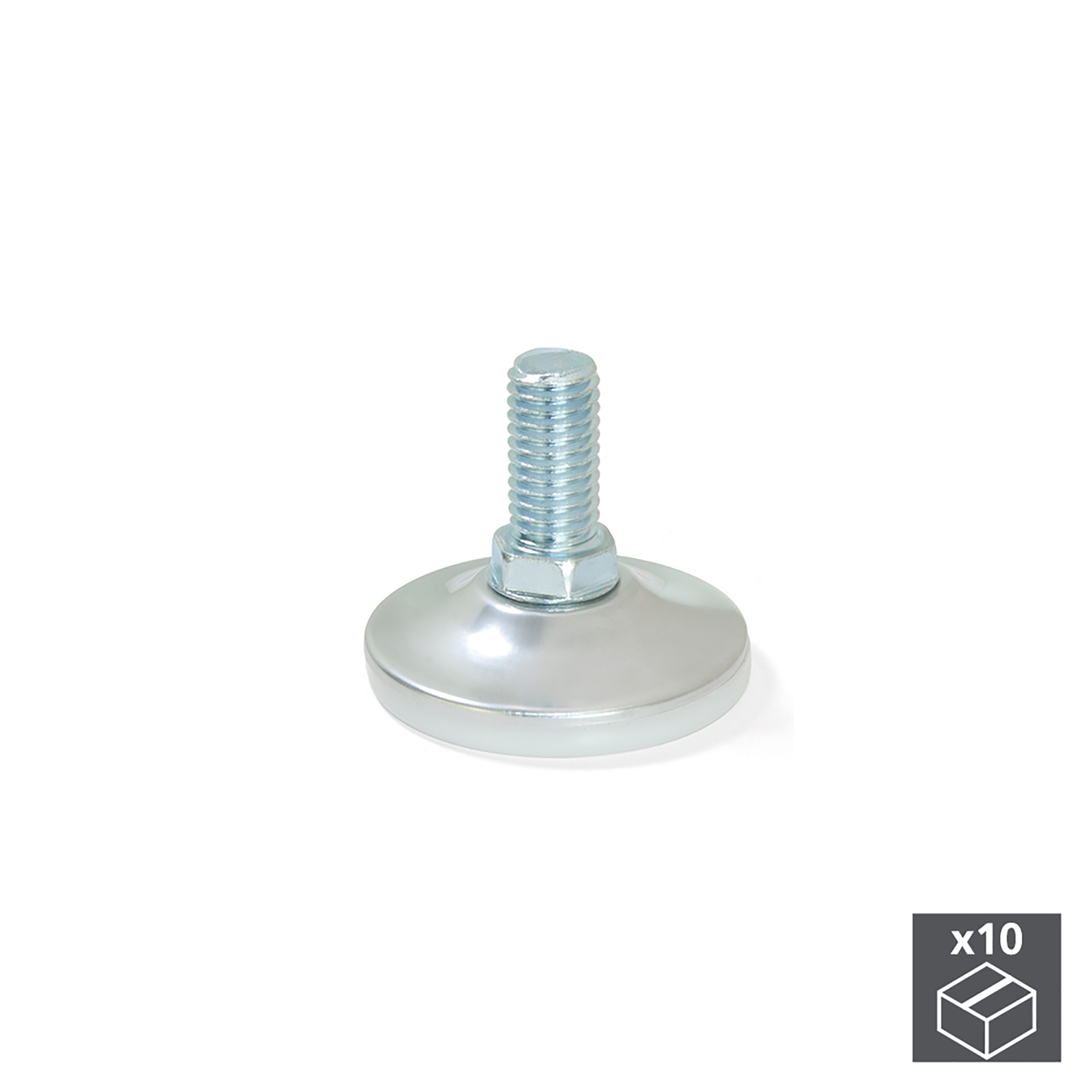 Pé nivelador para móvel, base circular, M10, D. 43 mm, altura 37 mm, Aço e plástico, 10 un.
