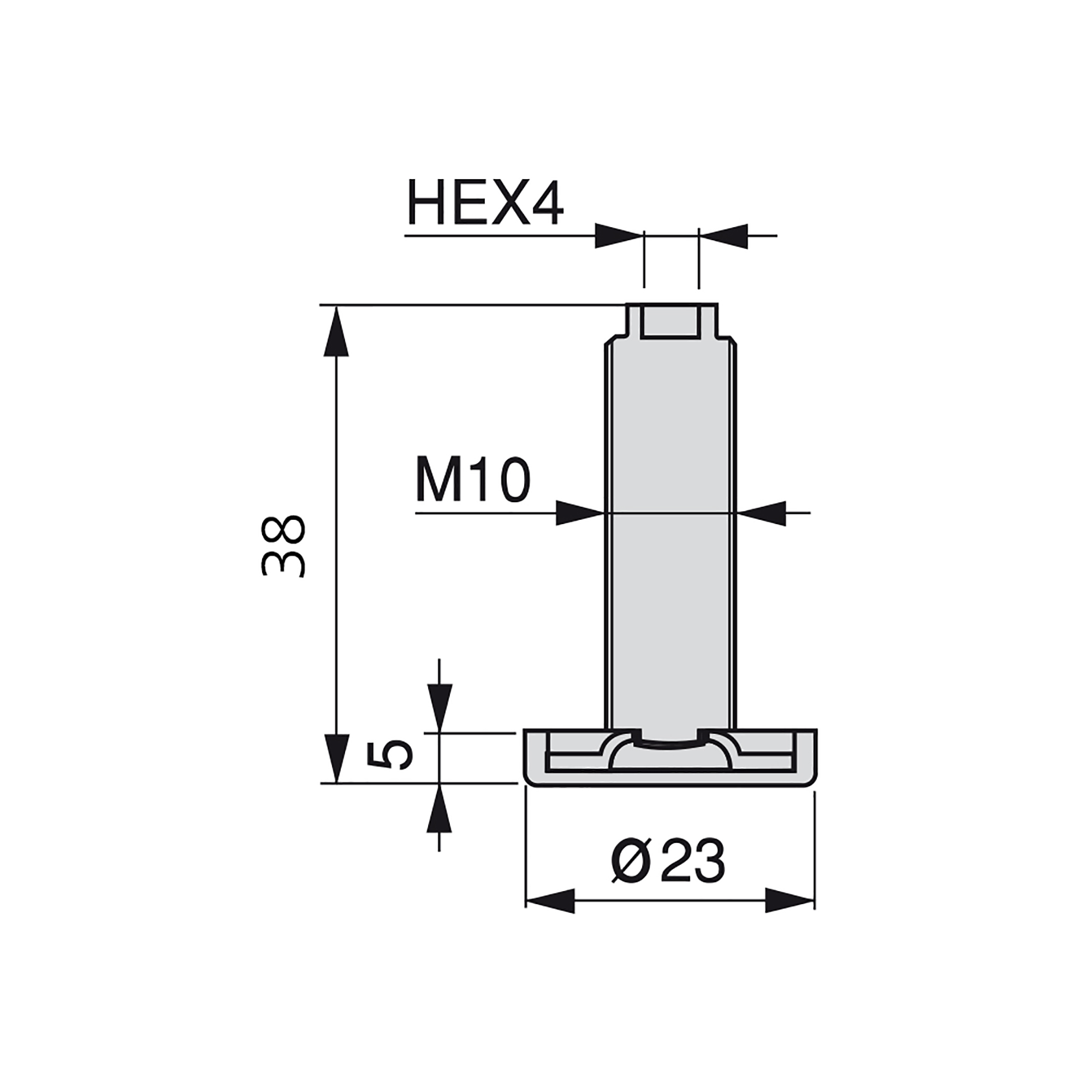 Pé nivelador para móvel, regulação interior, M10, D. 23 mm, altura 38 mm, Aço e plástico, 20 un. - Image 2
