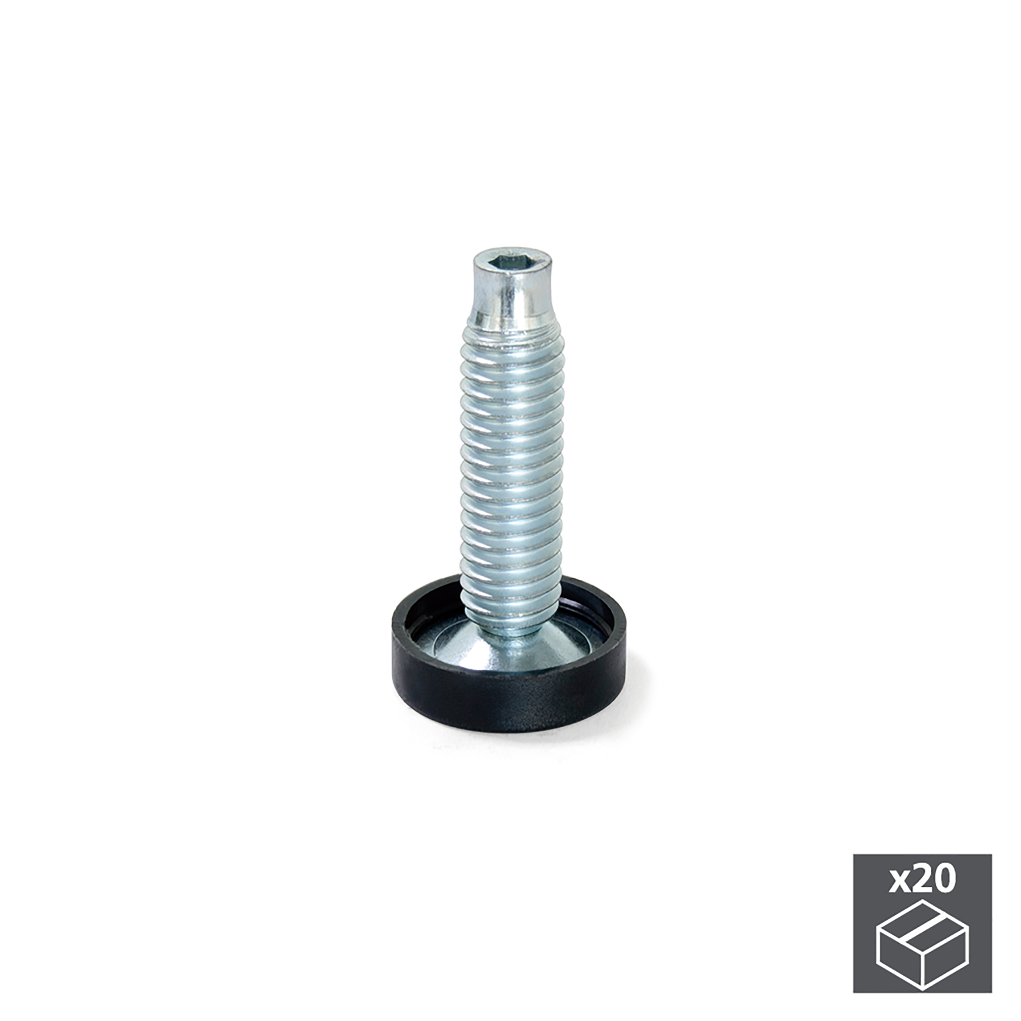 Pé nivelador para móvel, regulação interior, M10, D. 23 mm, altura 61 mm, Aço e plástico -fcl