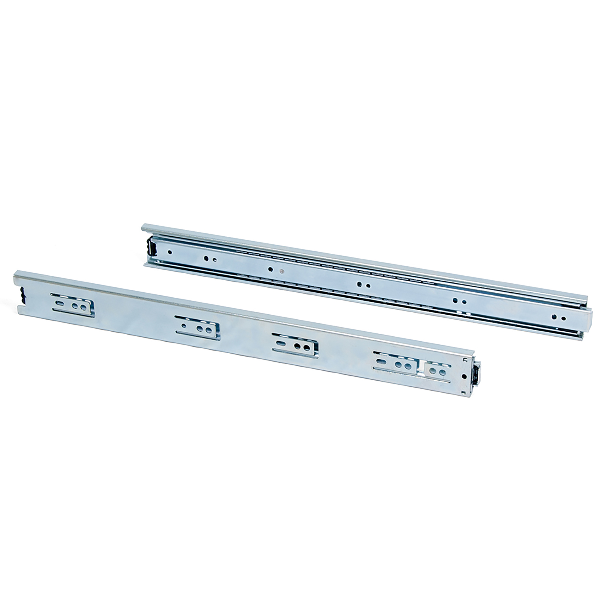 Jogo de corrediças para gavetas, de rolamentos, 45x(250 a 650mm), de extração total, Zincado