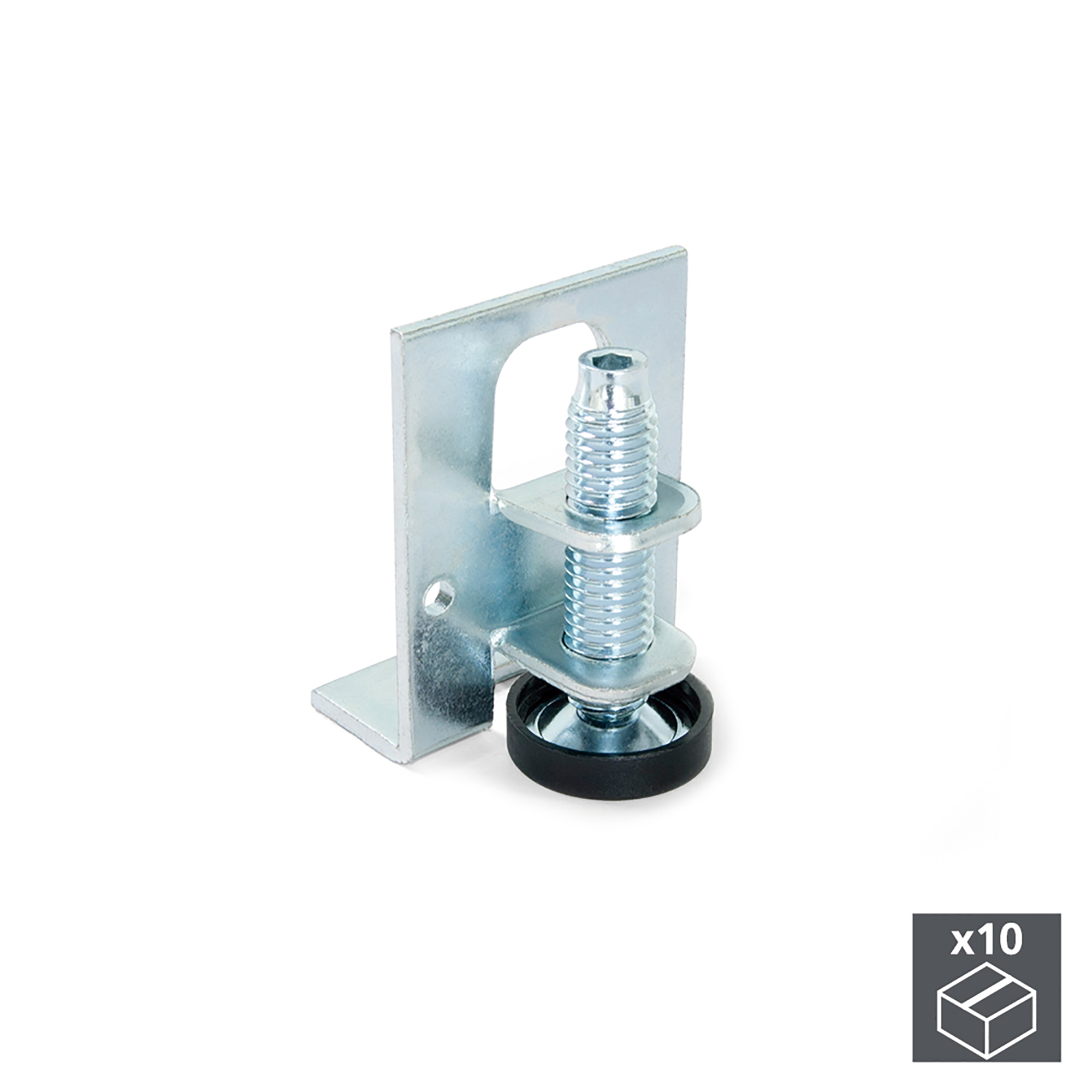 Nivelador para móvel, regulação feita lateralmente , D. 12 mm, altura 76 mm, Aço e zamak, 10 un.