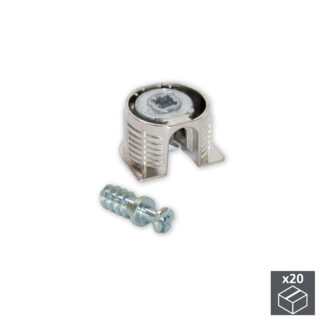 Engates para a fixação de prateleiras, D. 20 x 12,5 mm, + Perno D.6 mm,8 mm, Zamak e aço, Niquelado, 20 un.