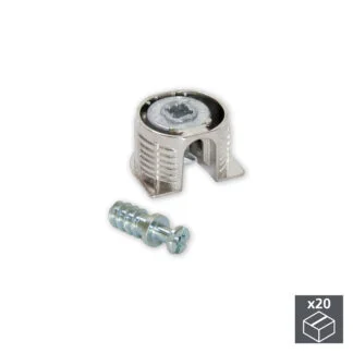 Engates para a fixação de prateleiras, D. 20 x 12,5 mm, + Perno D.6 mm,8 mm, Zamak e aço, Niquelado, 20 un.