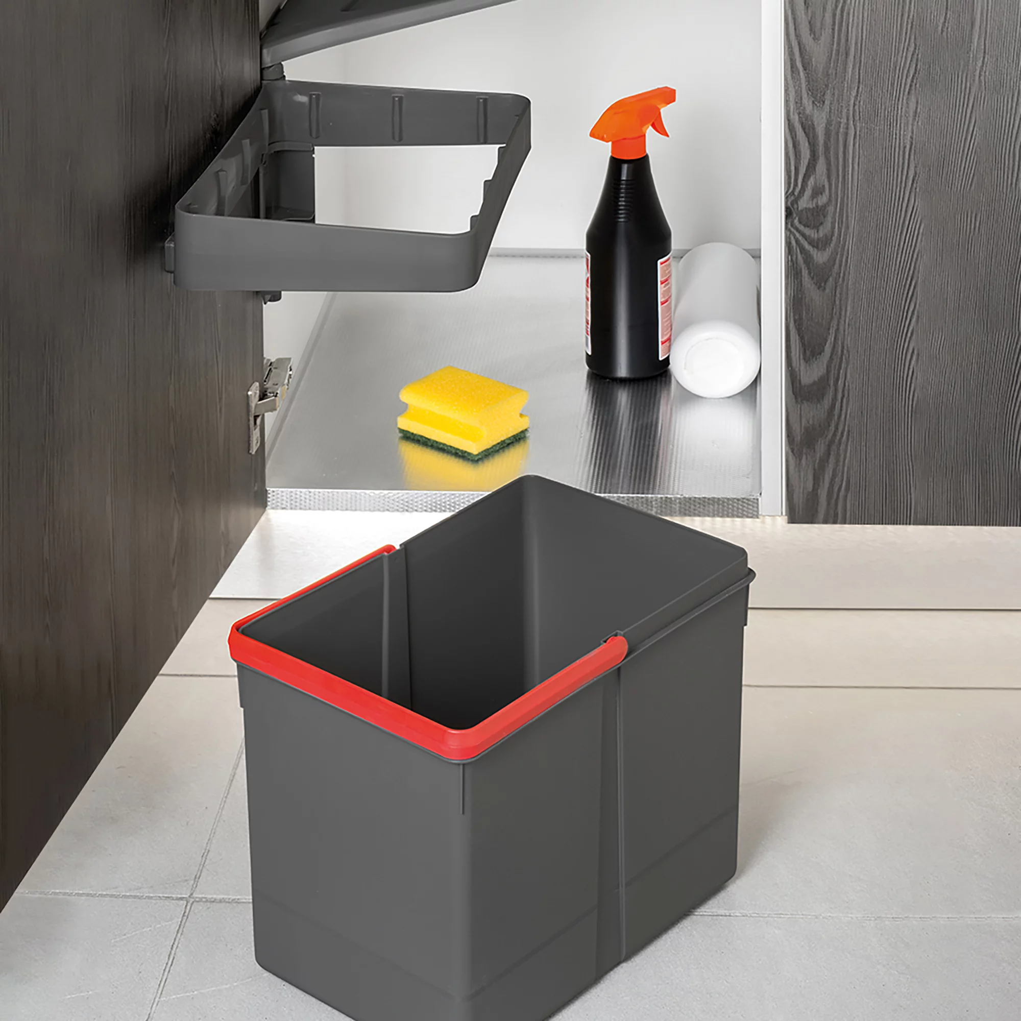 Balde do lixo de reciclagem, 15L, fixação à porta, abertura automática da tampa, Plástico, Cinza antracite - Image 3
