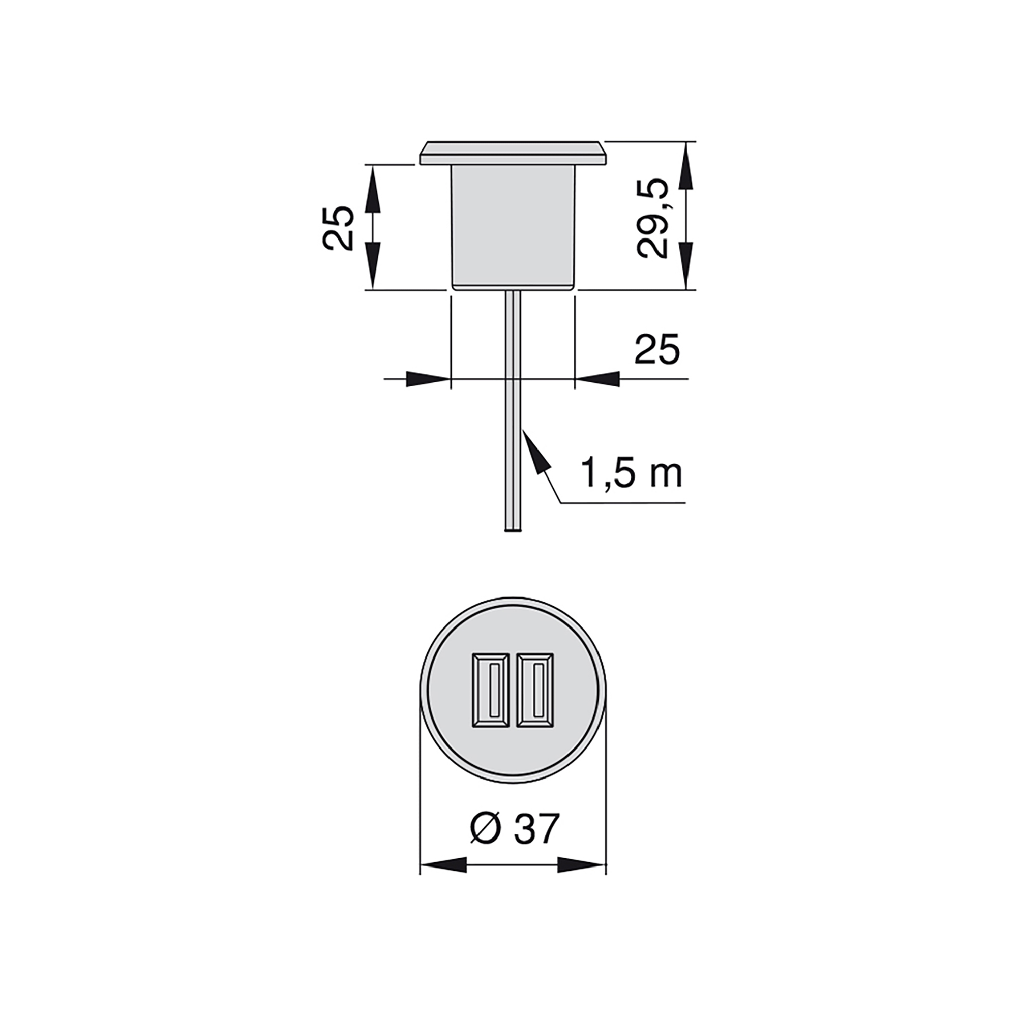 Conector redondo, para encastrar no móvel, 2 entradas USB, D. 37 mm, Plástico, Preto - Image 4