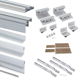 Sistema de correr para roupeiro 2 portas de correr suspensas, espessura 19-20 mm, fecho suave, perfis Alumínio, Anodizado mate