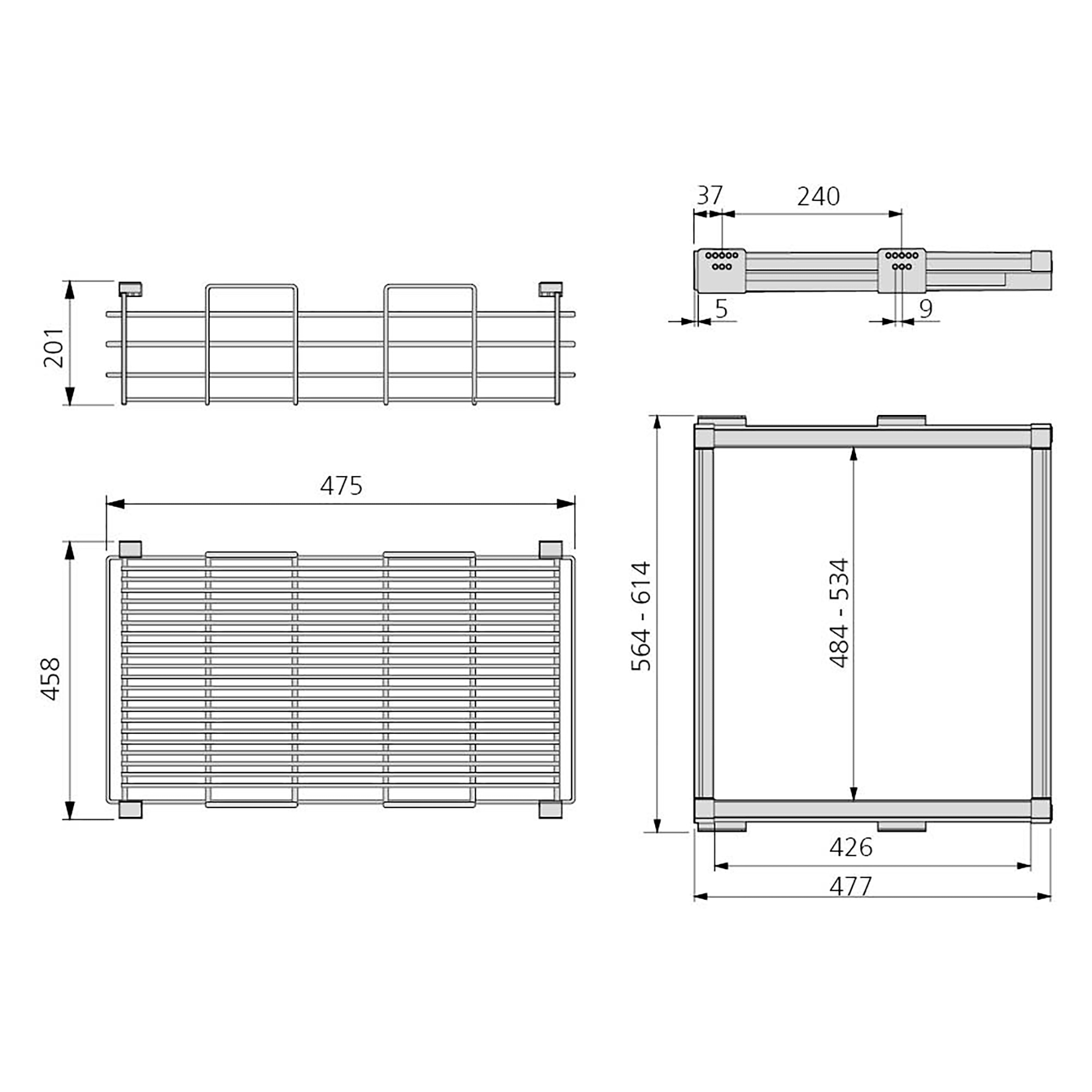 Kit cesto aramado e estrutura extensível de corrediças, regulável, Aço e aluminio, Moka - Image 10