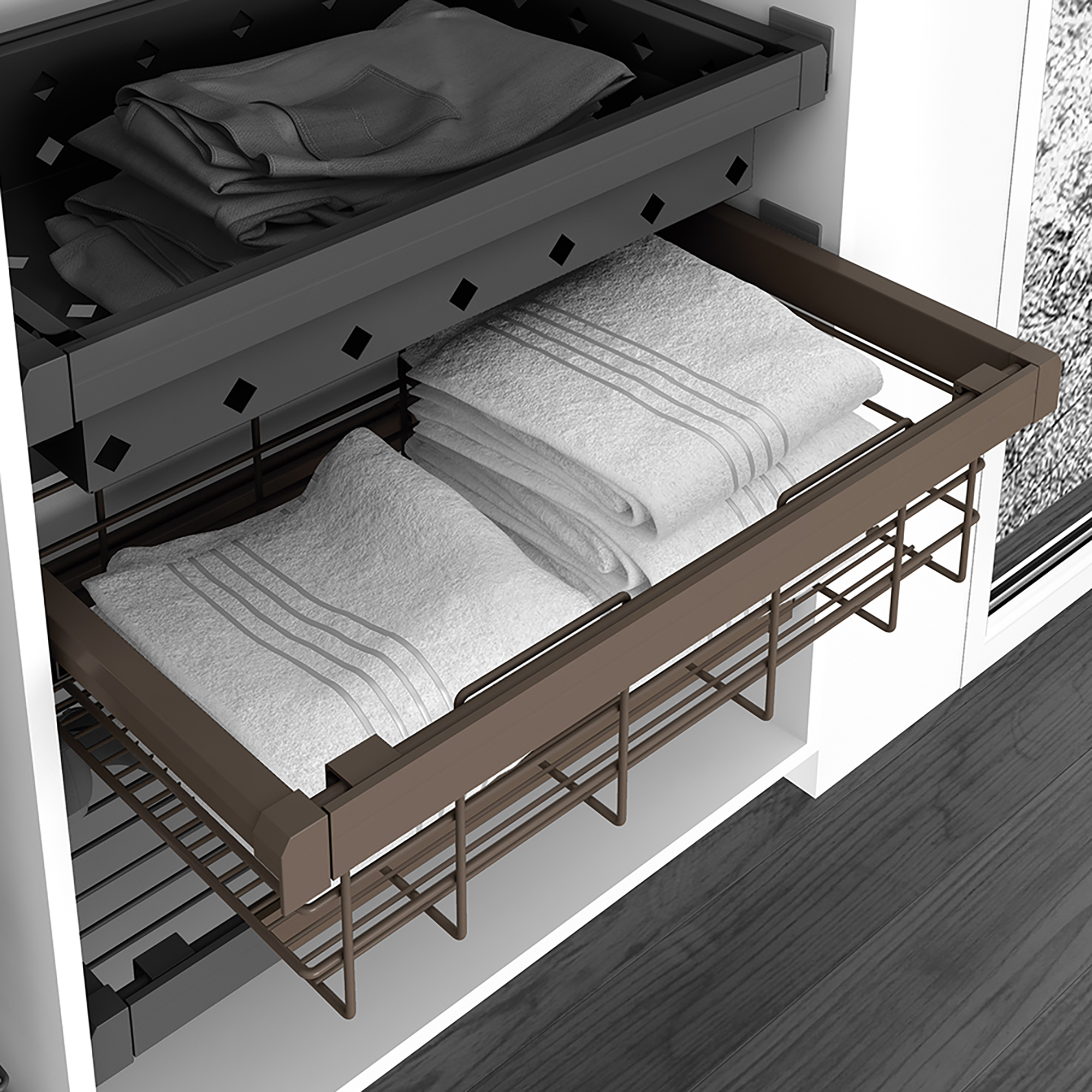 Kit cesto aramado e estrutura extensível de corrediças, regulável, Aço e aluminio, Moka - Image 2