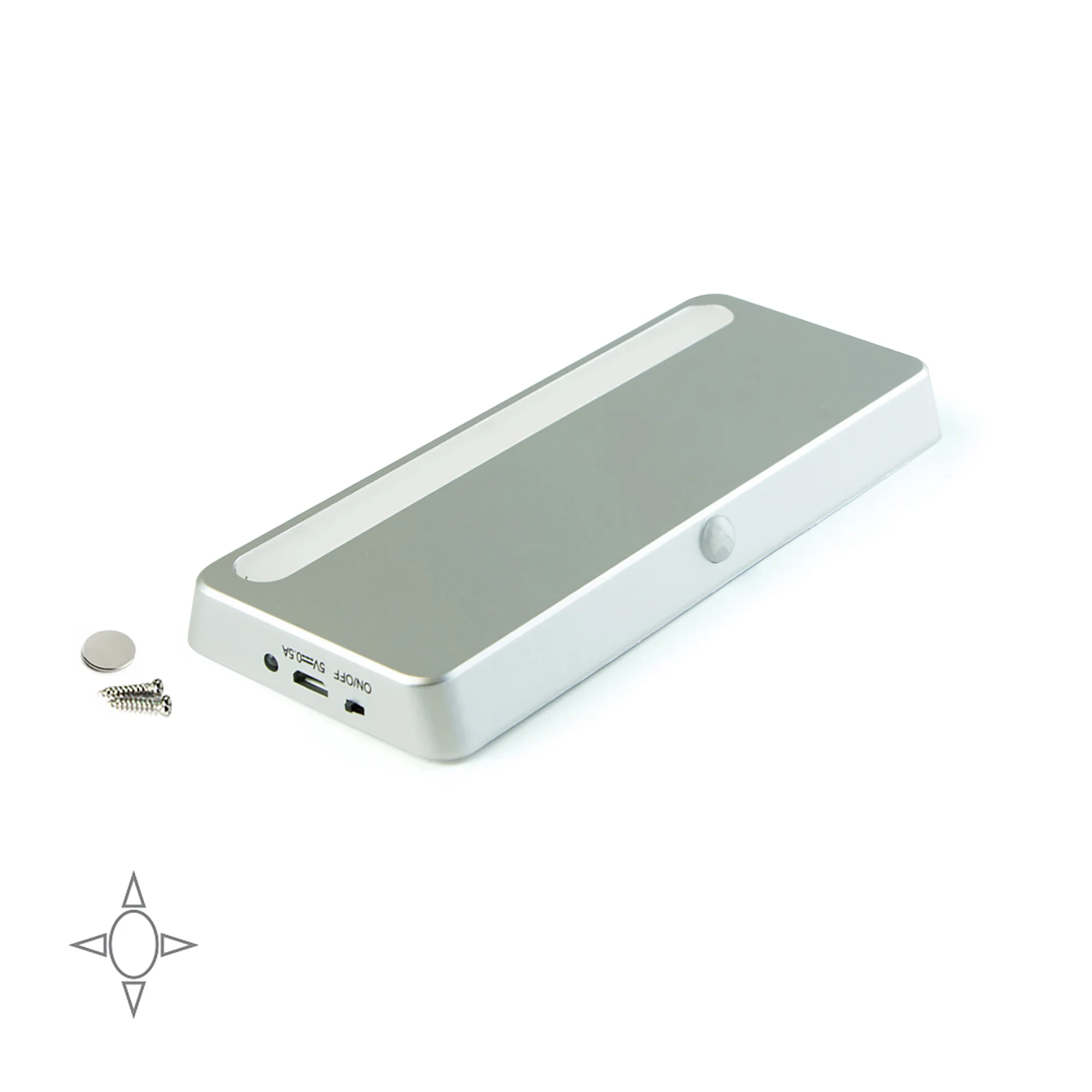 Luz LED recarregável, sensor movimento, Luz branca natural, Plástico, Cinza metalizado