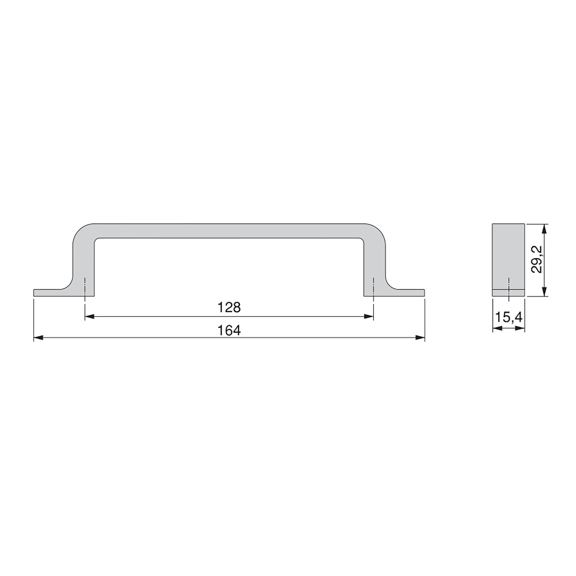 Puxador para móvel, distância entre furos de 128 mm, Zamak, Titânio, 20 un. - Image 2
