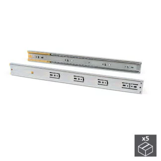 Jogo de corrediças para gavetas, de rolamentos, 45x(300 a 650mm), extração total, fecho suave, Zincado, 5 un.