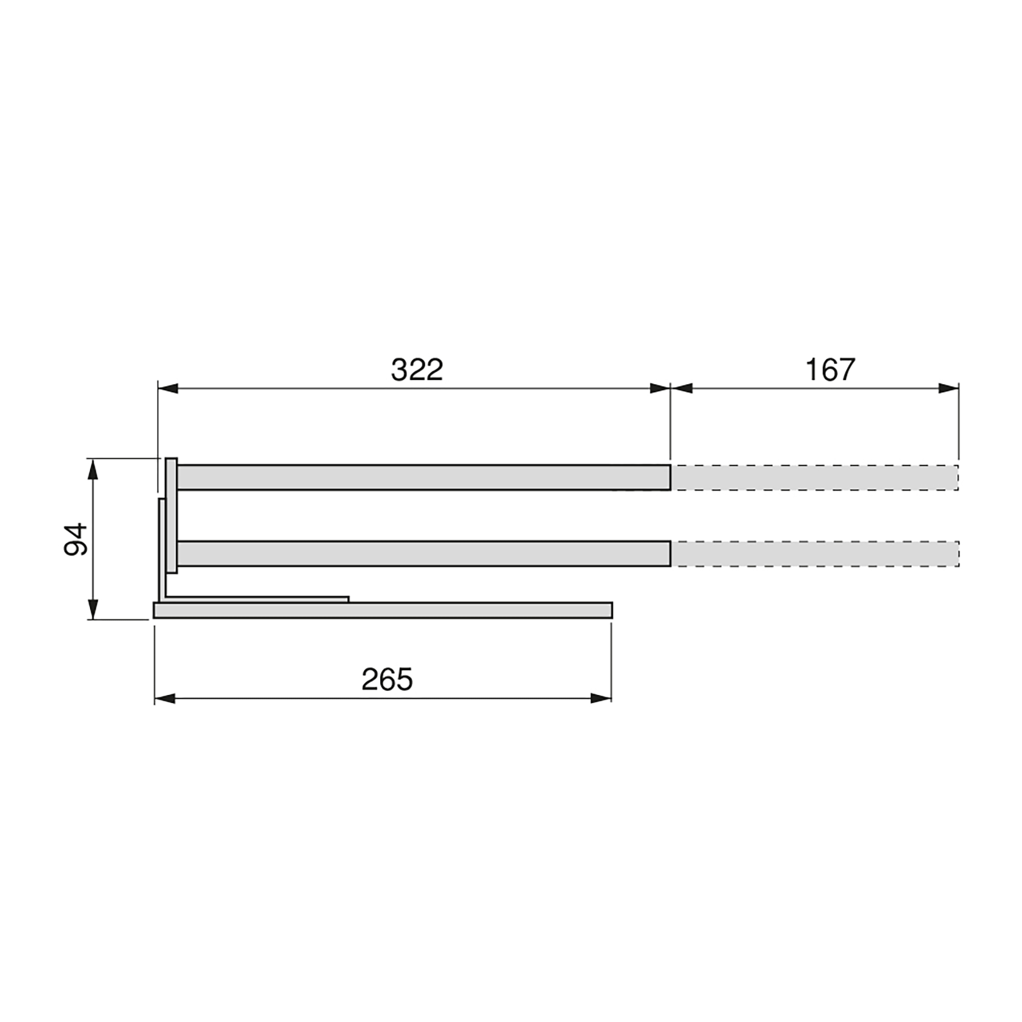 Toalheiro extensível, 2 braços, 310 mm, Alumínio, Branco - Image 4