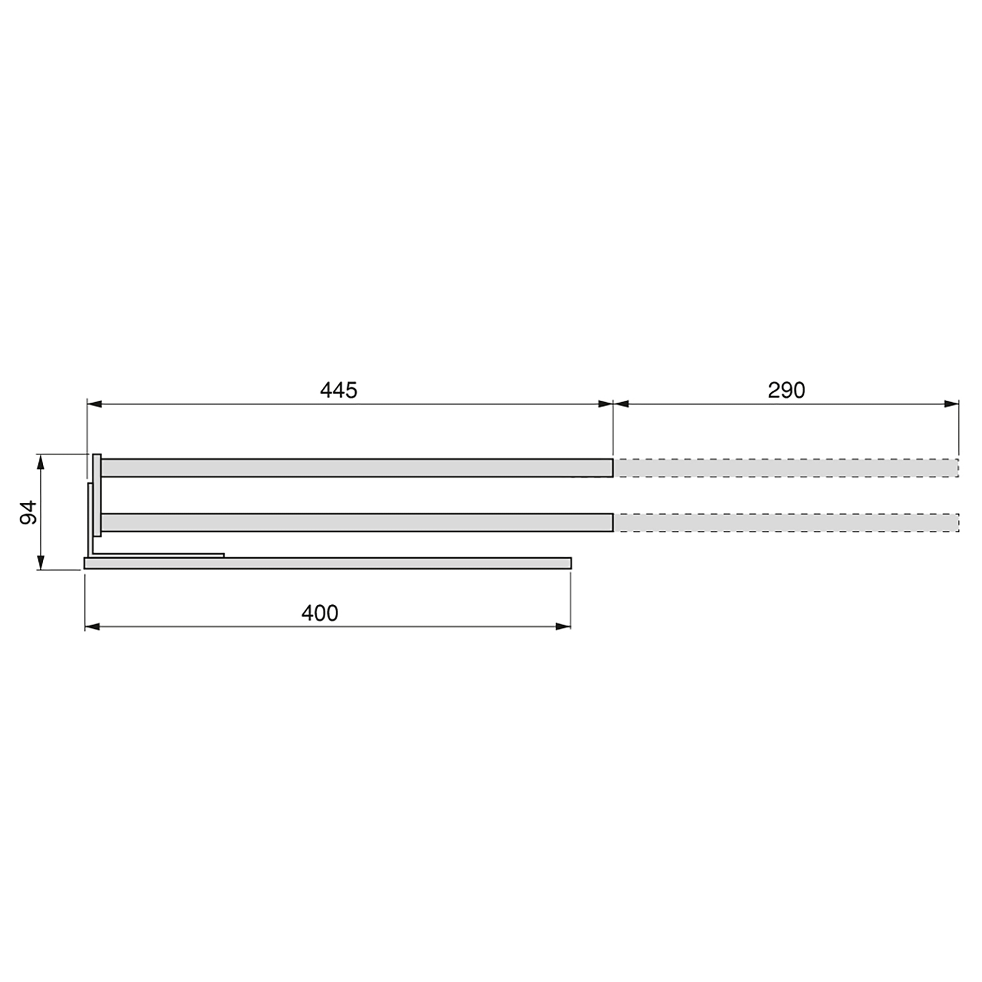 Toalheiro extensível, 2 braços, 440 mm, Alumínio, Branco - Image 2