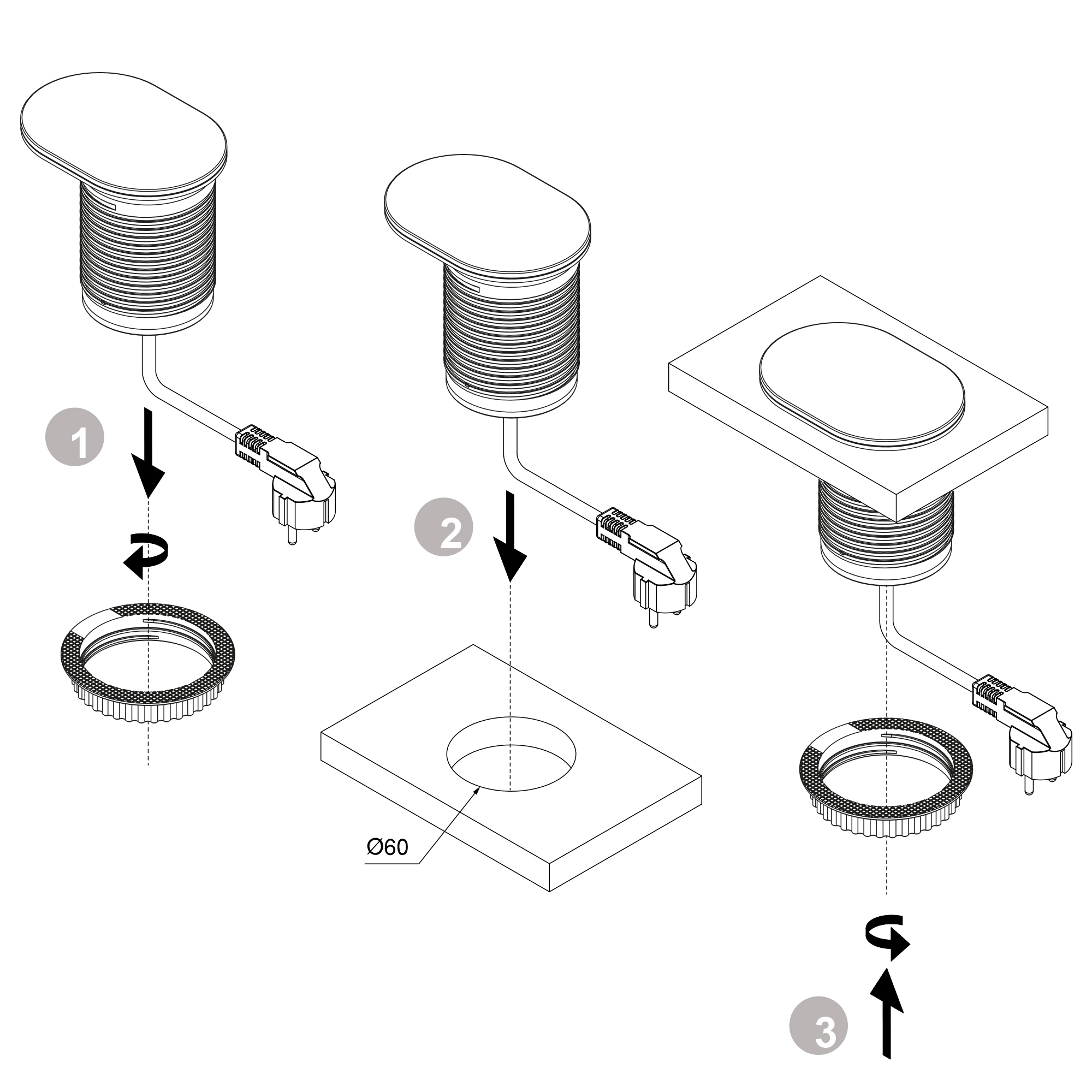 Multiconector com 1 tomada, com 1 usb, de encastrar, com tampa, Plugue tipo Schuko, Aço e Plástico, inox - Image 4