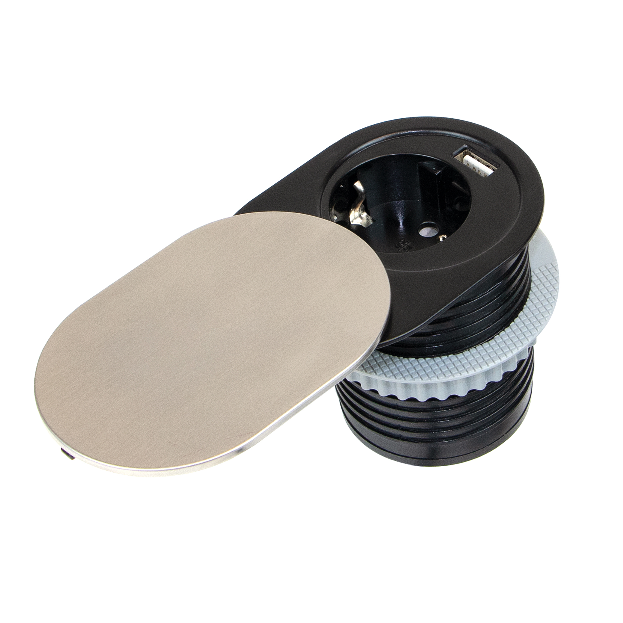 Multiconector com 1 tomada, com 1 usb, de encastrar, com tampa, Plugue tipo Schuko, Aço e Plástico, inox - Image 8