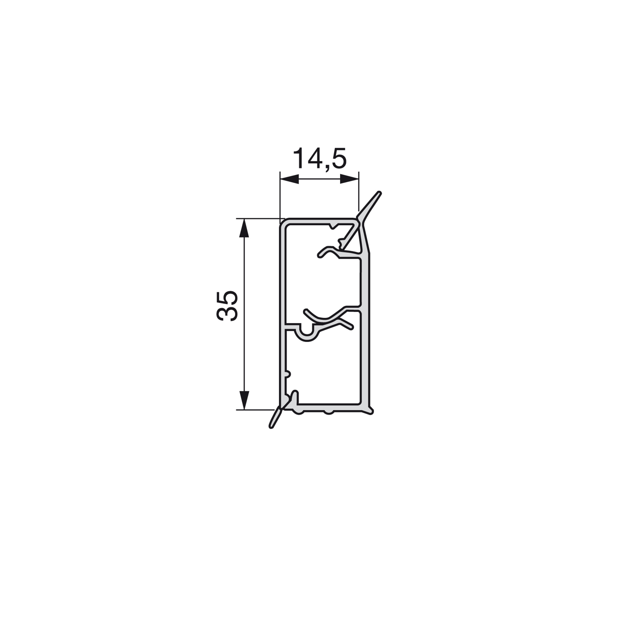 Roda tampo retangular para cozinha, com acessórios para instalação, 3,9 m, plástico, anodizado satinado. - Image 2