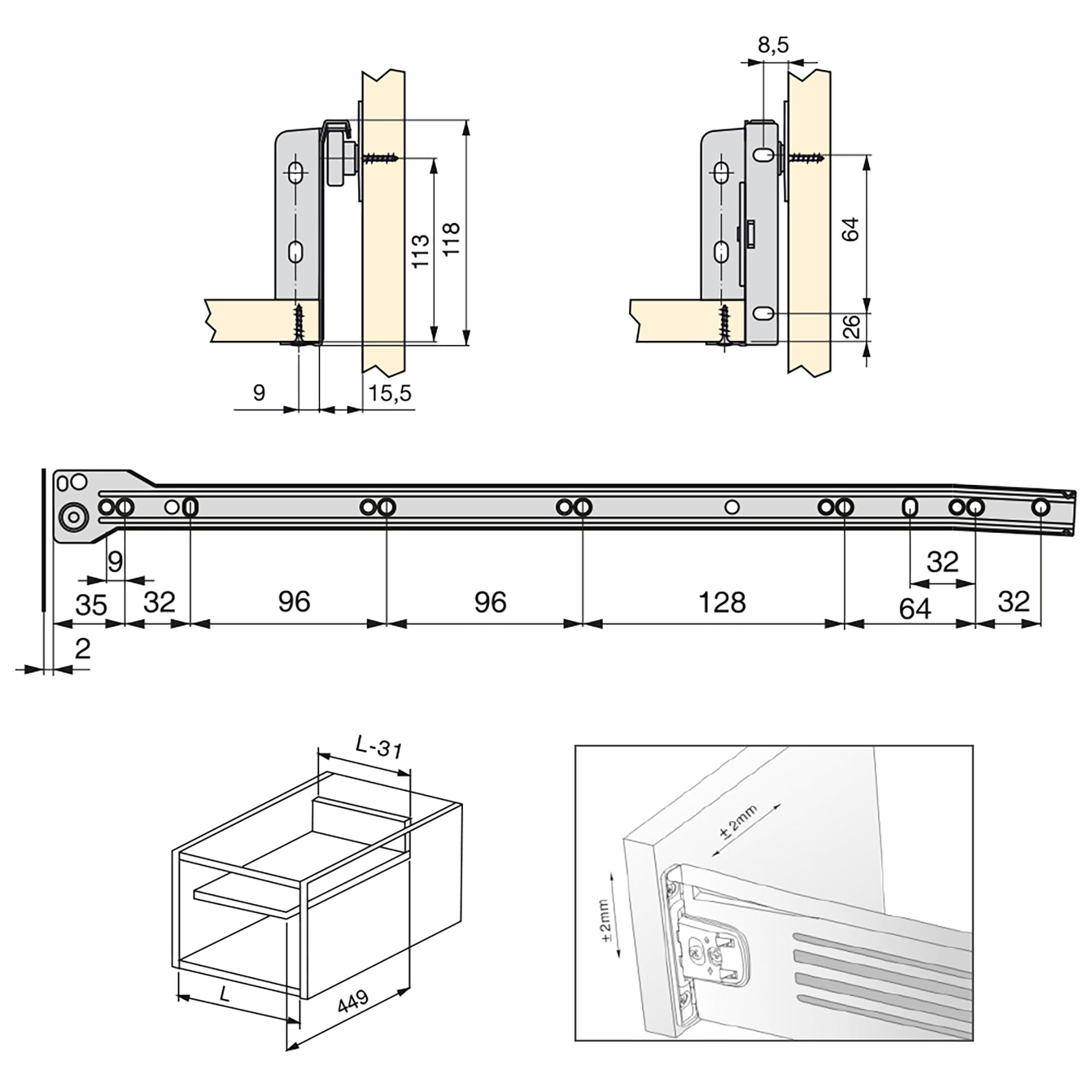Kit gaveta de cozinha Ultrabox, altura 118 mm, prof. (270mm a 500 mm), Aço, Cinza metalizado - Image 4