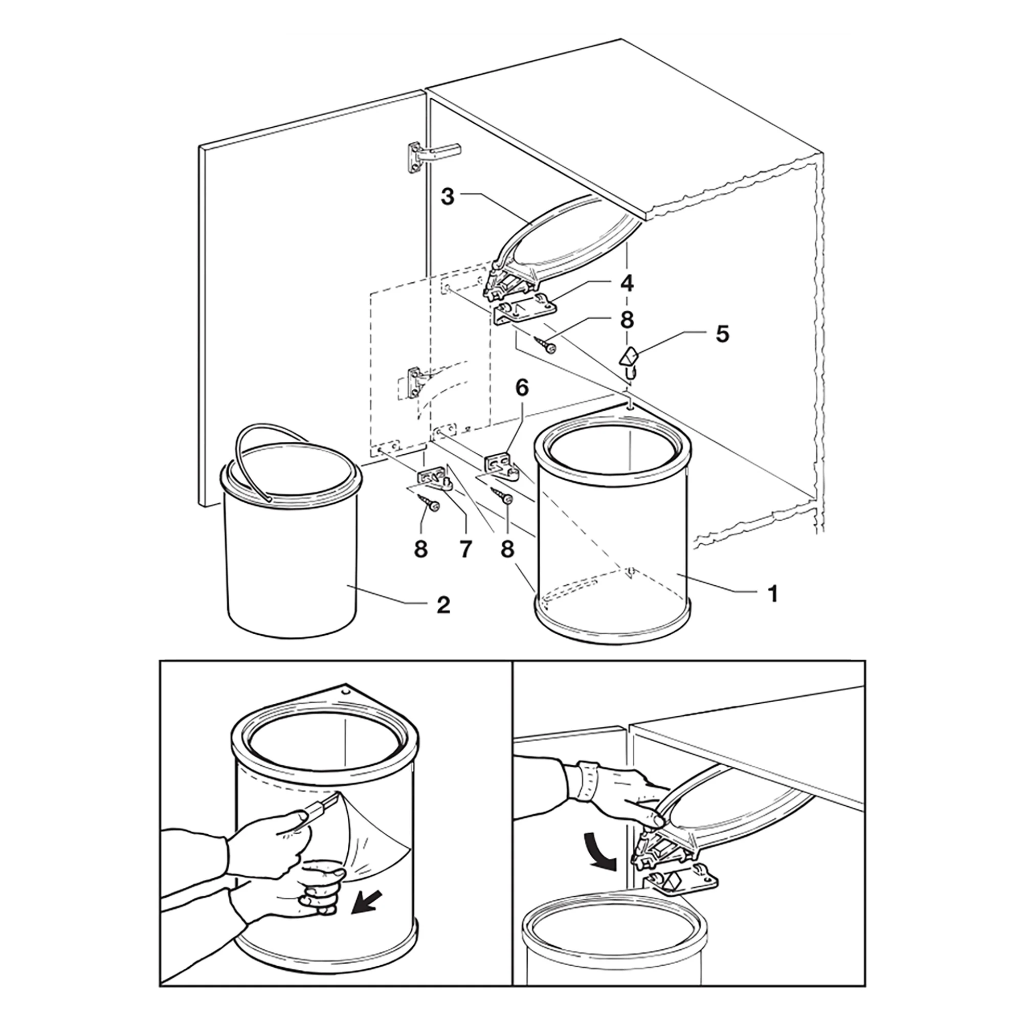 Balde do lixo de reciclagem, 13L, fixação à porta, abertura automática da tampa, Plástico, branco. - Image 4