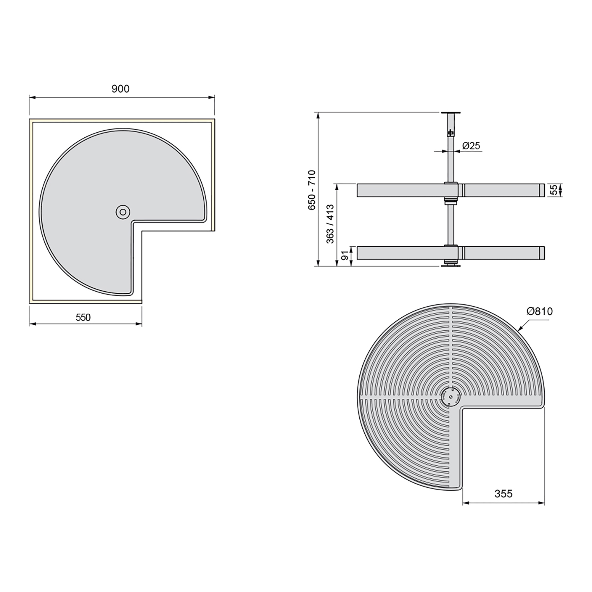 Jogo de travessas giratórias para móvel de cozinha, 270º, módulo 900 mm, Plástico e alumínio, Branco - Image 3