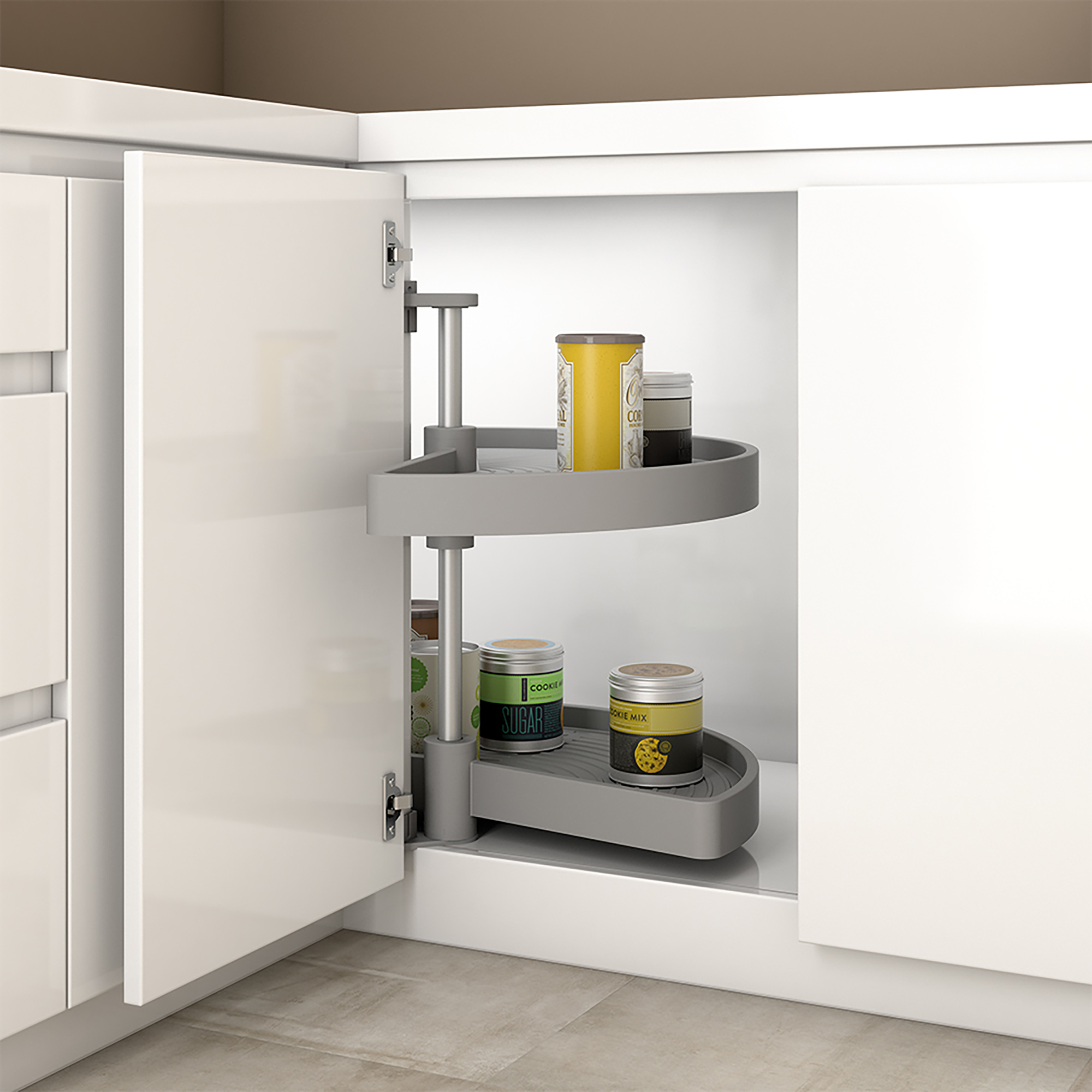 Jogo de travessas giratórias móvel de cozinha, 180º, módulo 800 mm, Plástico e alumínio, Cinza - Image 2