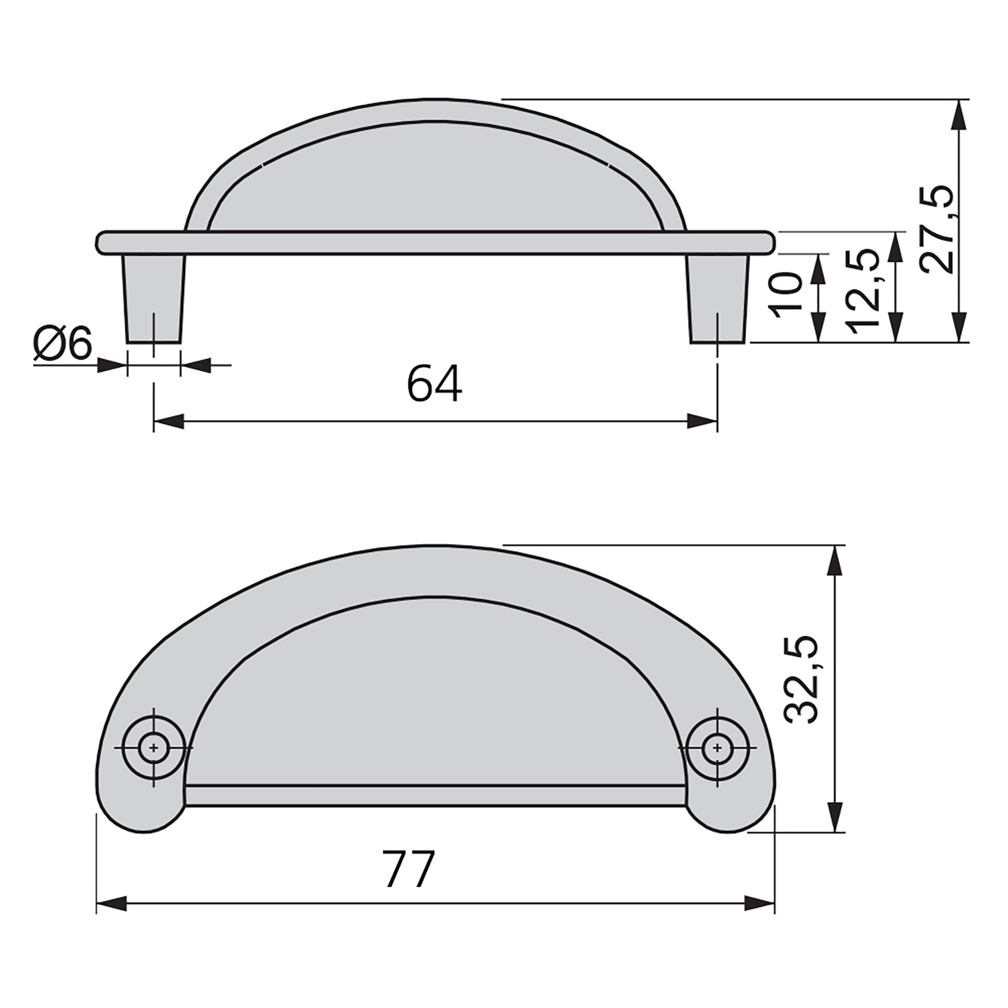 Puxador para móvel, com distância entre furos de 64 mm, Zamak - Image 3