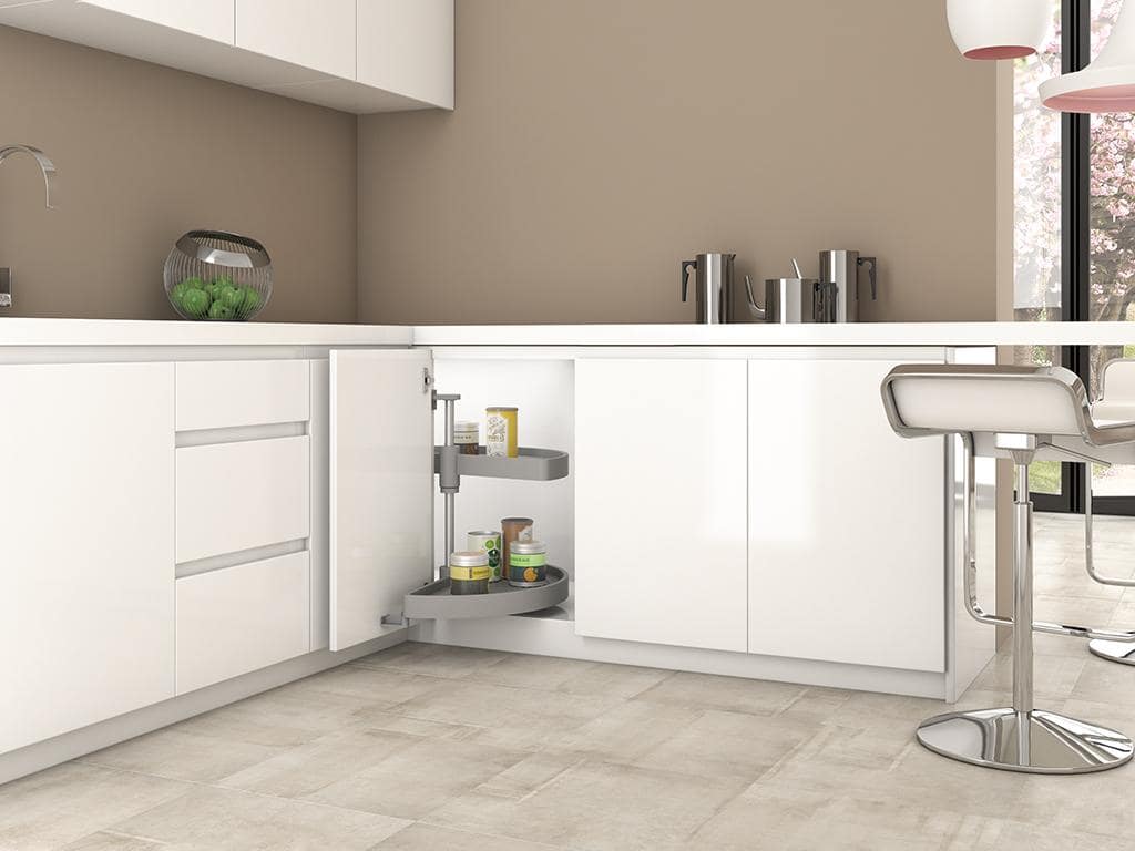 Jogo de travessas giratórias móvel de cozinha, 180º, módulo 900 mm, Plástico e aluminio, Branco - Image 2