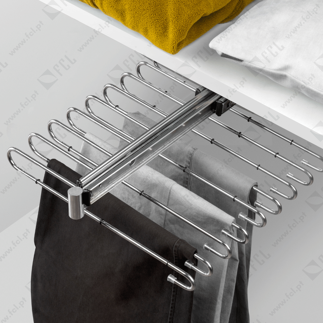 Porta-calças extraível para roupeiro, 470 mm, 11 varetas, Aço - FCL