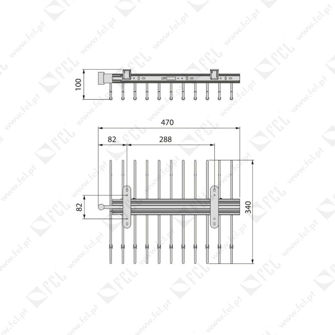 Porta-calças extraível para roupeiro, 470 mm, 11 varetas, Aço, medidas - FCL