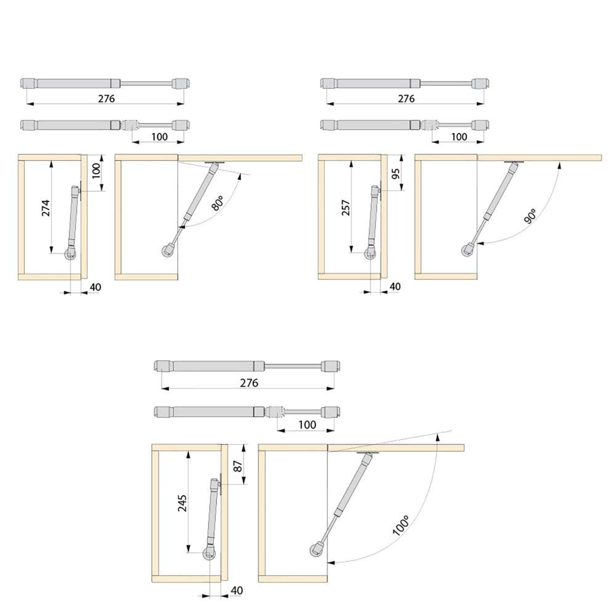 Compasso a gás para portas elevatórias, com engates, Cinza metalizado, 10 un. - Image 2