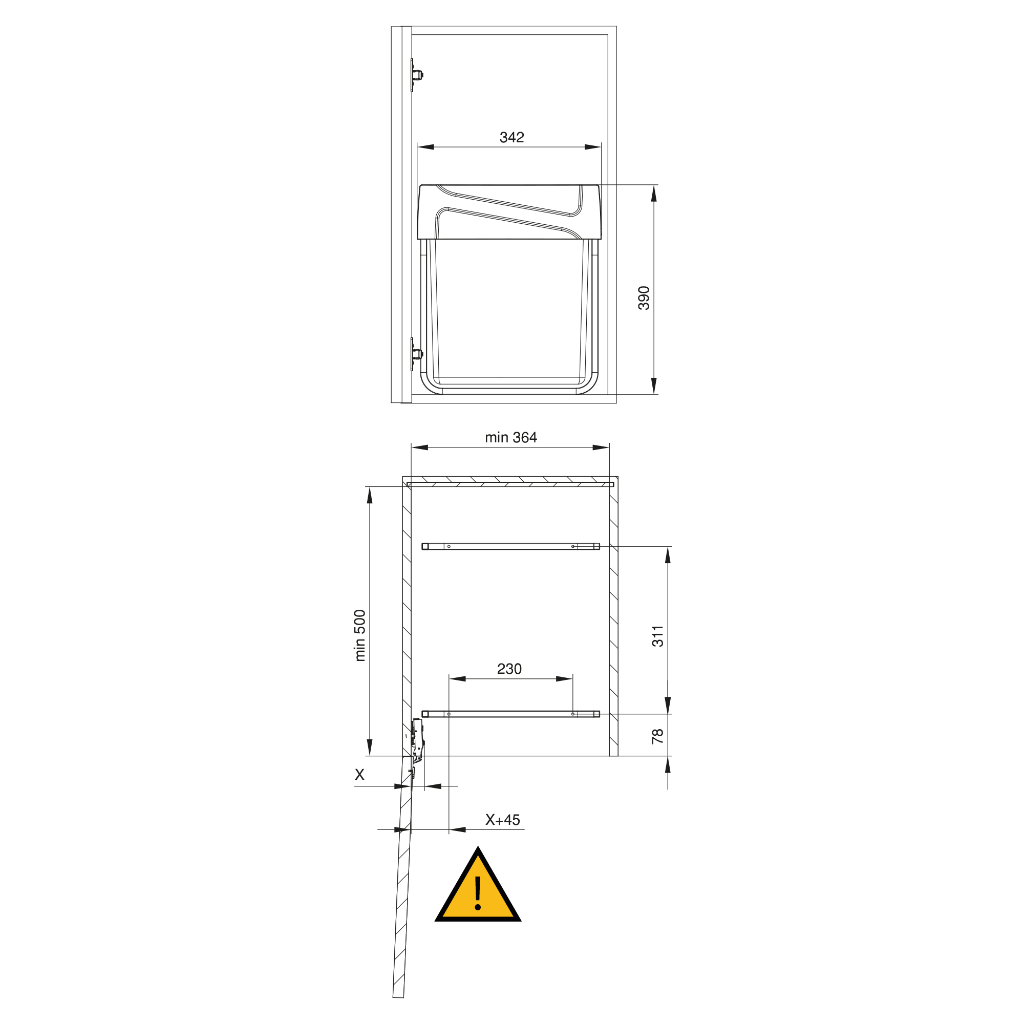 Baldes do lixo de reciclagem para cozinha, fixação inferior, extração manual, aço e plástico, cinza antracite. - Image 2