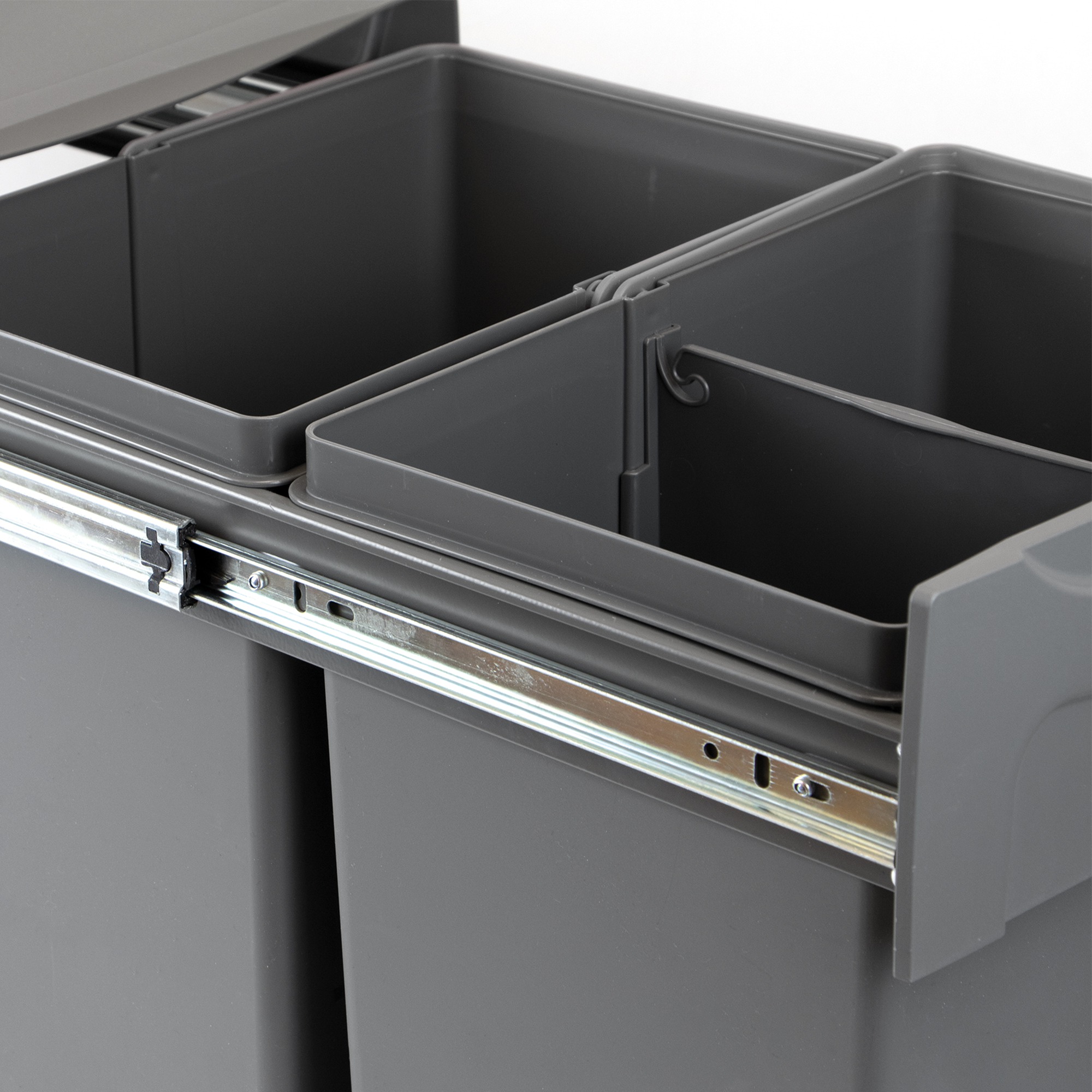 Baldes do lixo de reciclagem para cozinha, fixação inferior, extração manual, aço e plástico, cinza antracite. - Image 5
